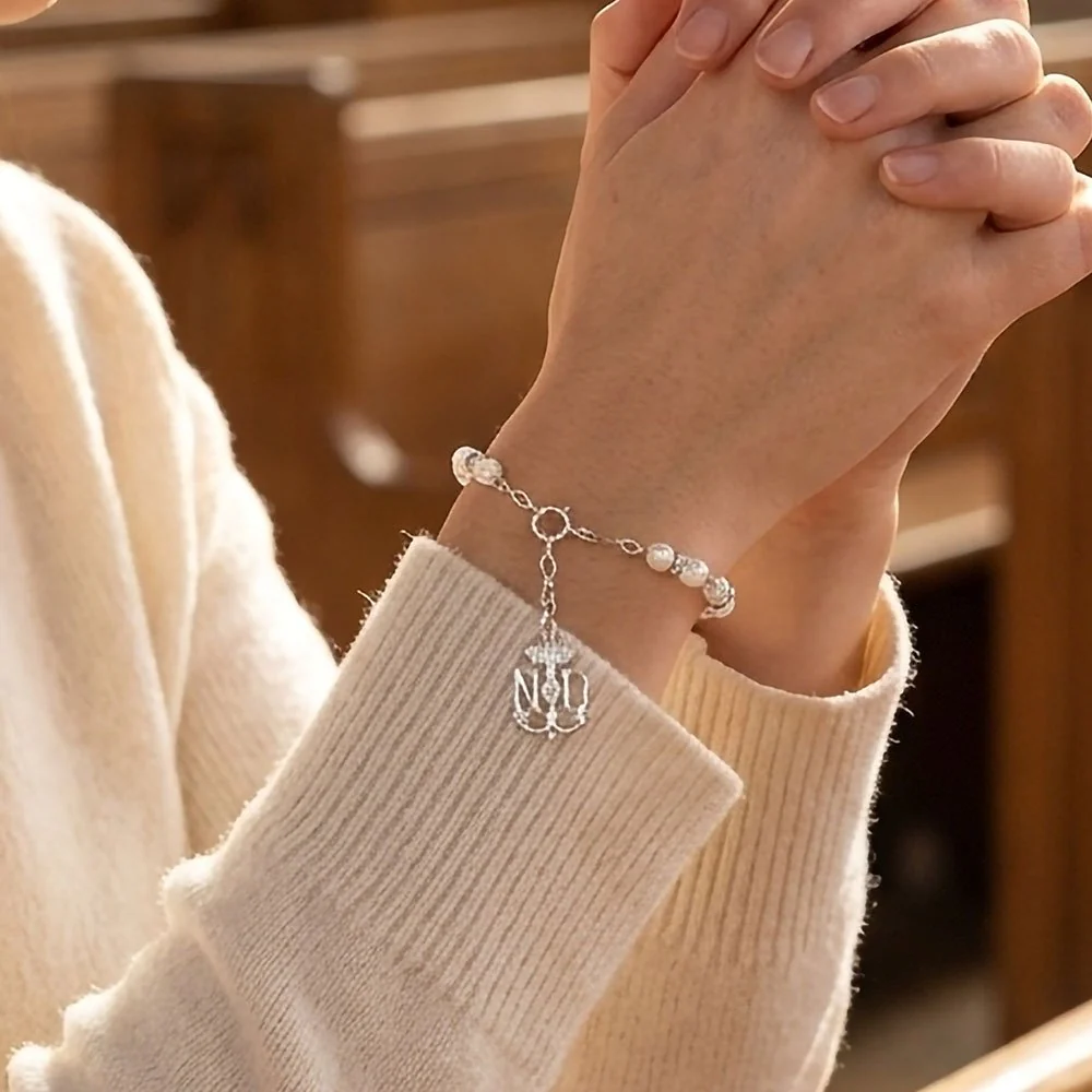 Mother of Pearl & Sterling Silver Notre Dame Rosary Bracelet - Image 3
