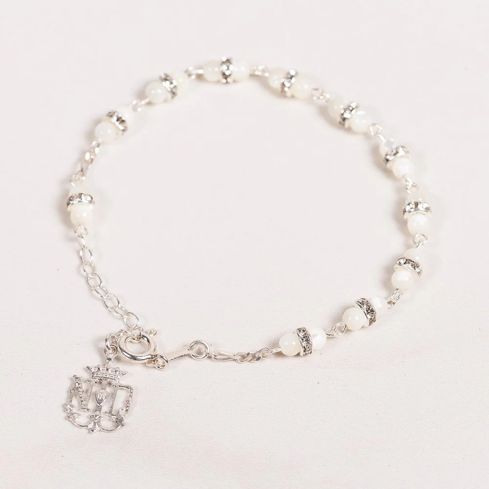 Mother of Pearl & Sterling Silver Notre Dame Rosary Bracelet - Image 4