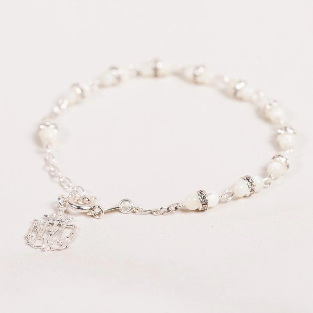 Mother of Pearl & Sterling Silver Notre Dame Rosary Bracelet - Image 5