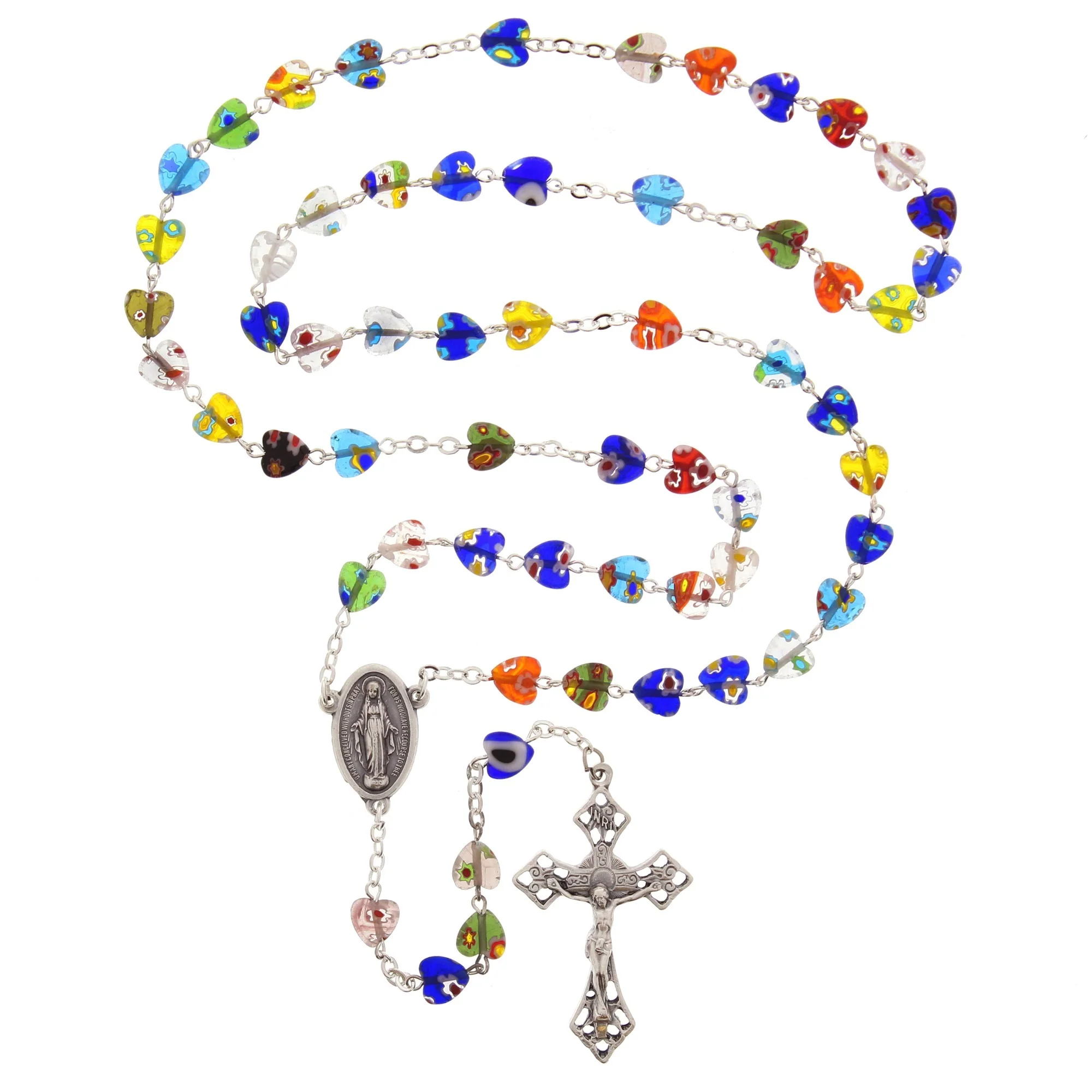 Multi Color Murano Style Heart Rosary - Image 2