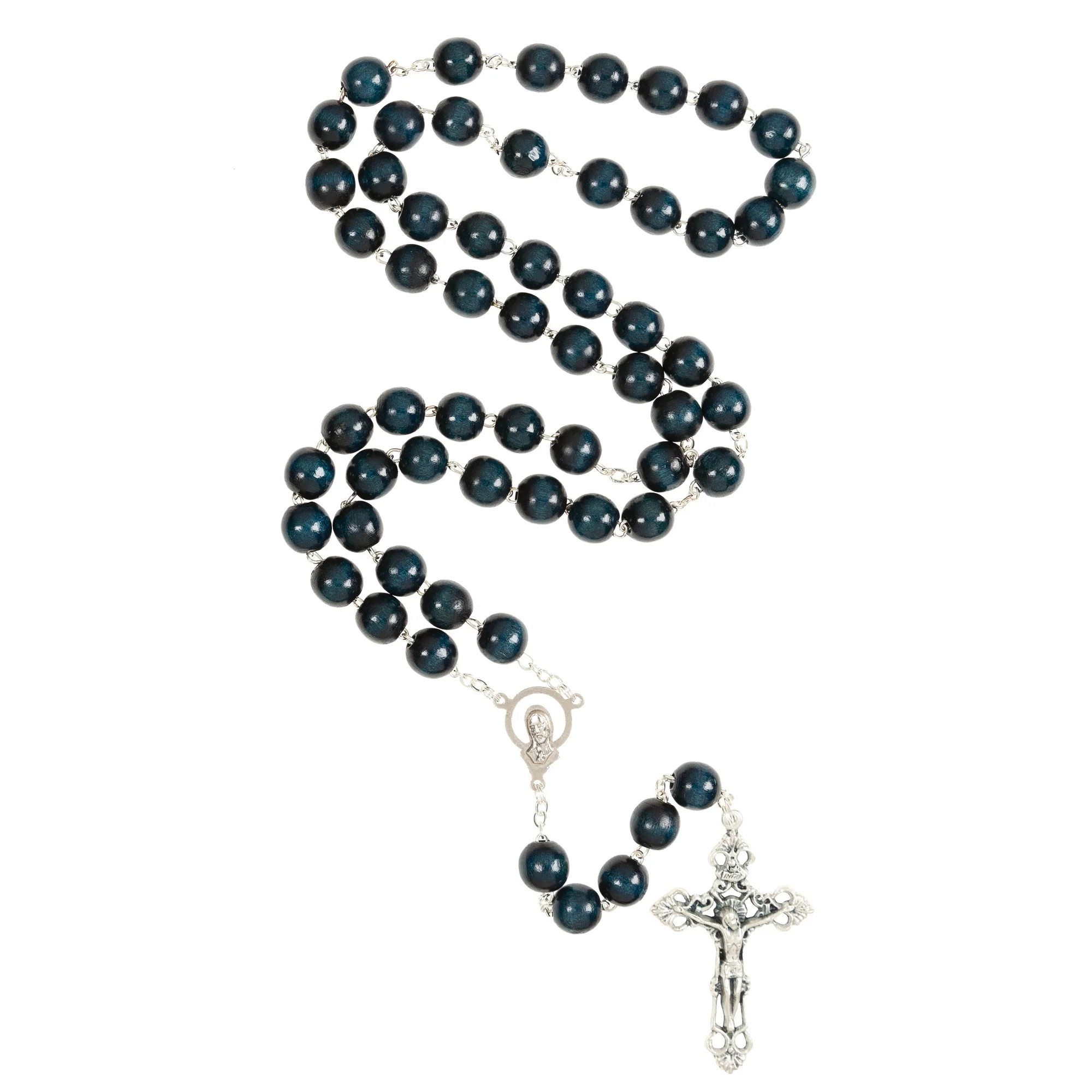 Navy Blue Wood Bead Rosary - Image 2