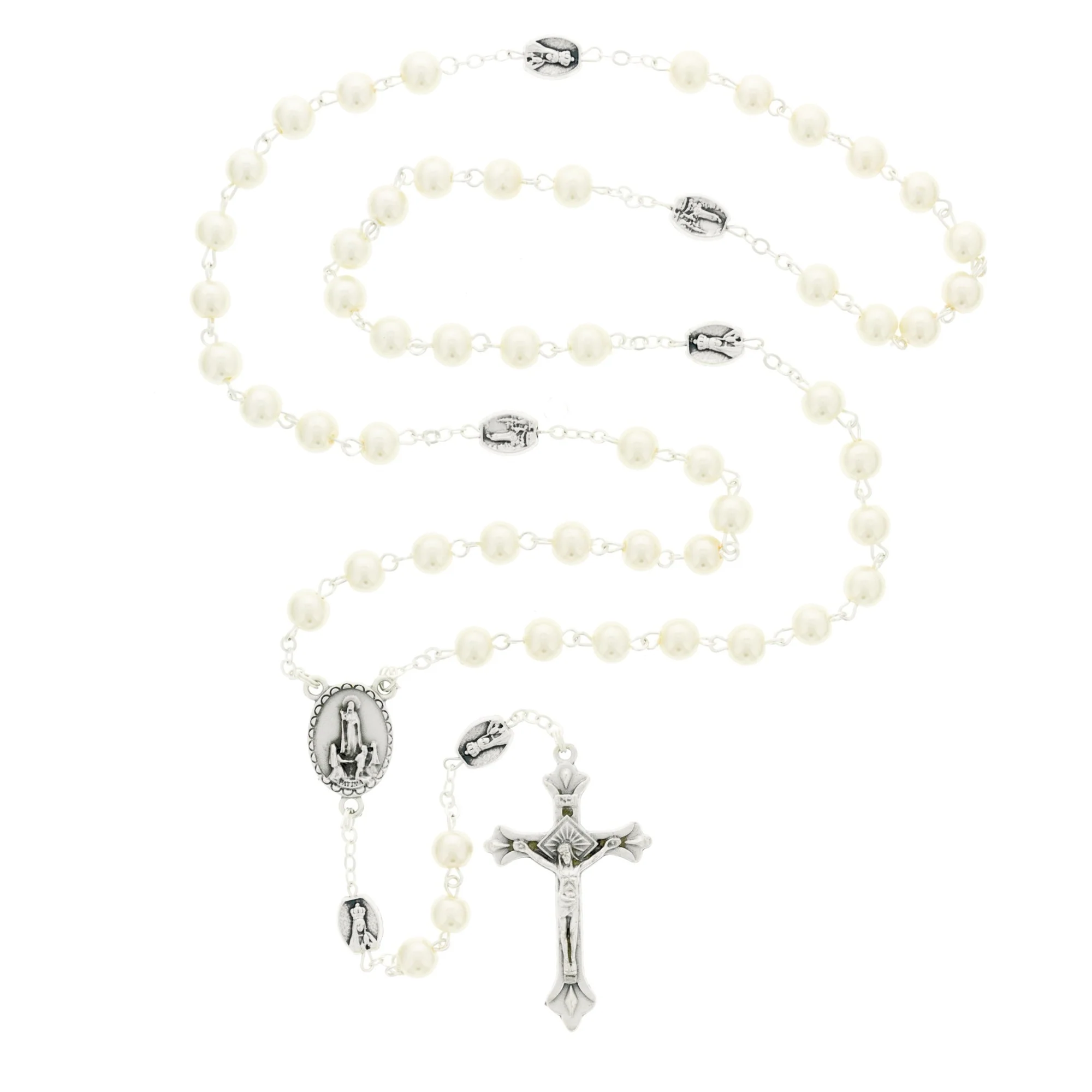 Our Lady of Fatima Cream Beaded Rosary - Image 2