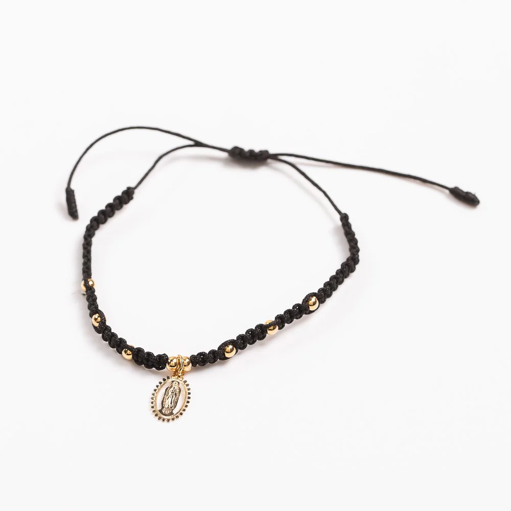 Our Lady of Guadalupe Adjustable Beaded & Corded Bracelet with Charms