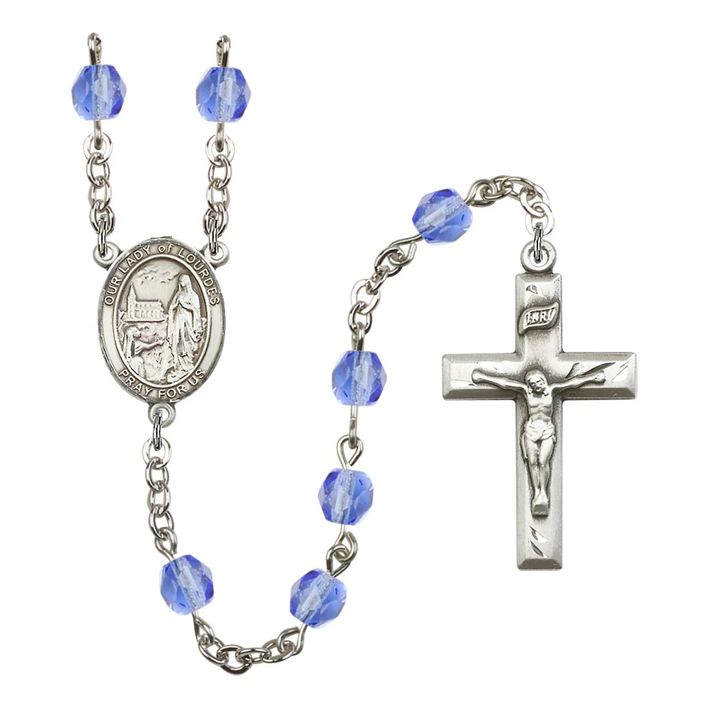 Our Lady Of Lourdes Blue September Rosary 6mm