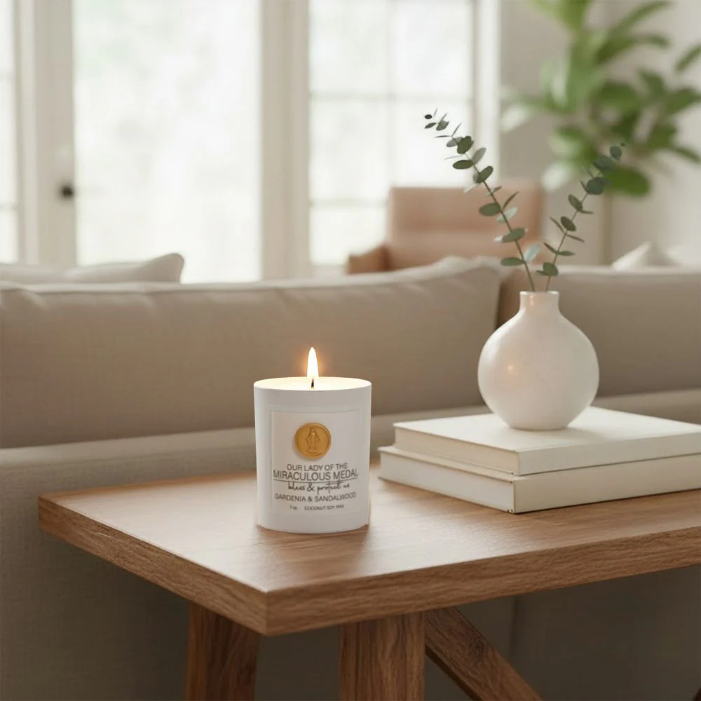 Our Lady of the Miraculous Medal Candle - Gardenia & Sandalwood - Image 4