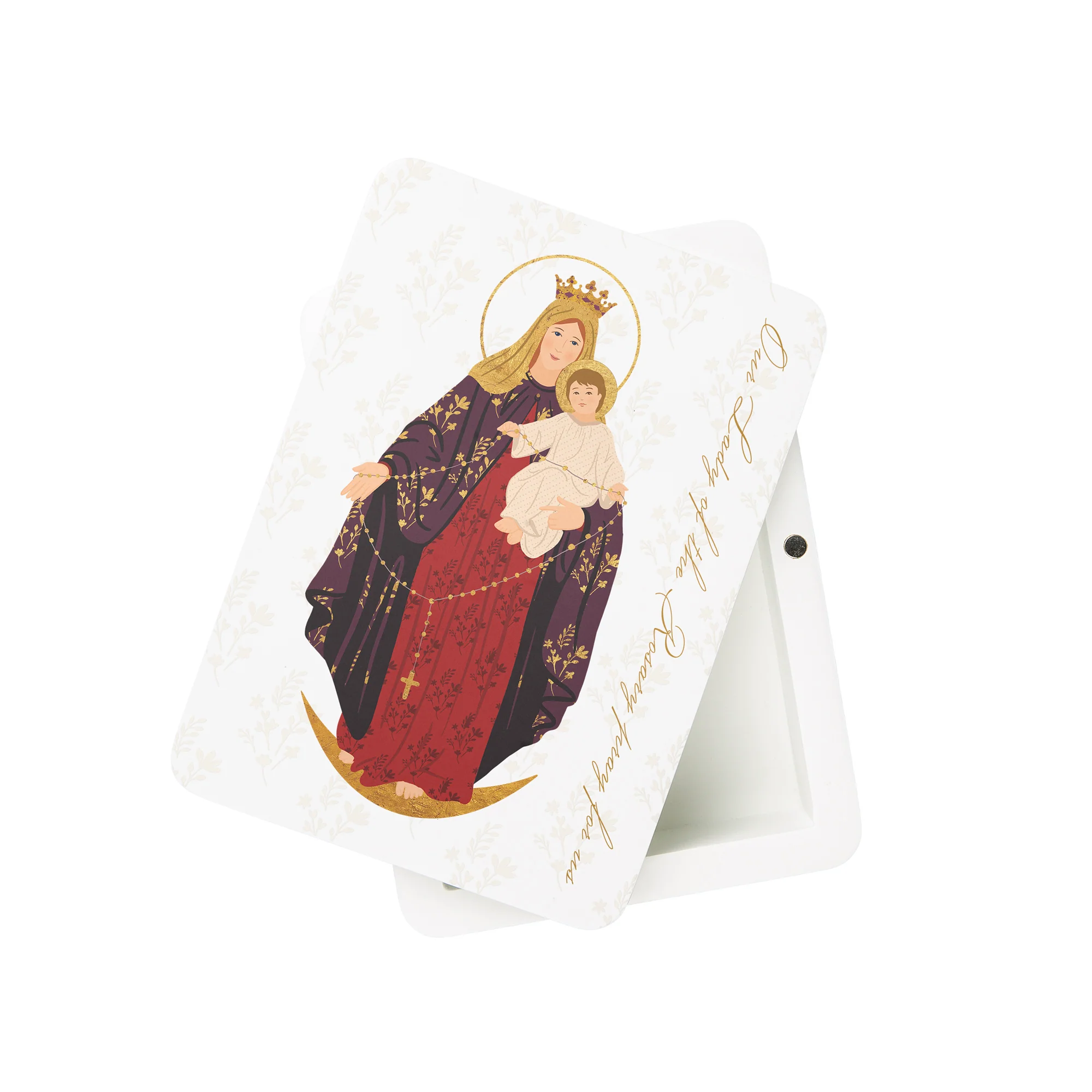 Our Lady of the Rosary Toile Rosary Keepsake Box