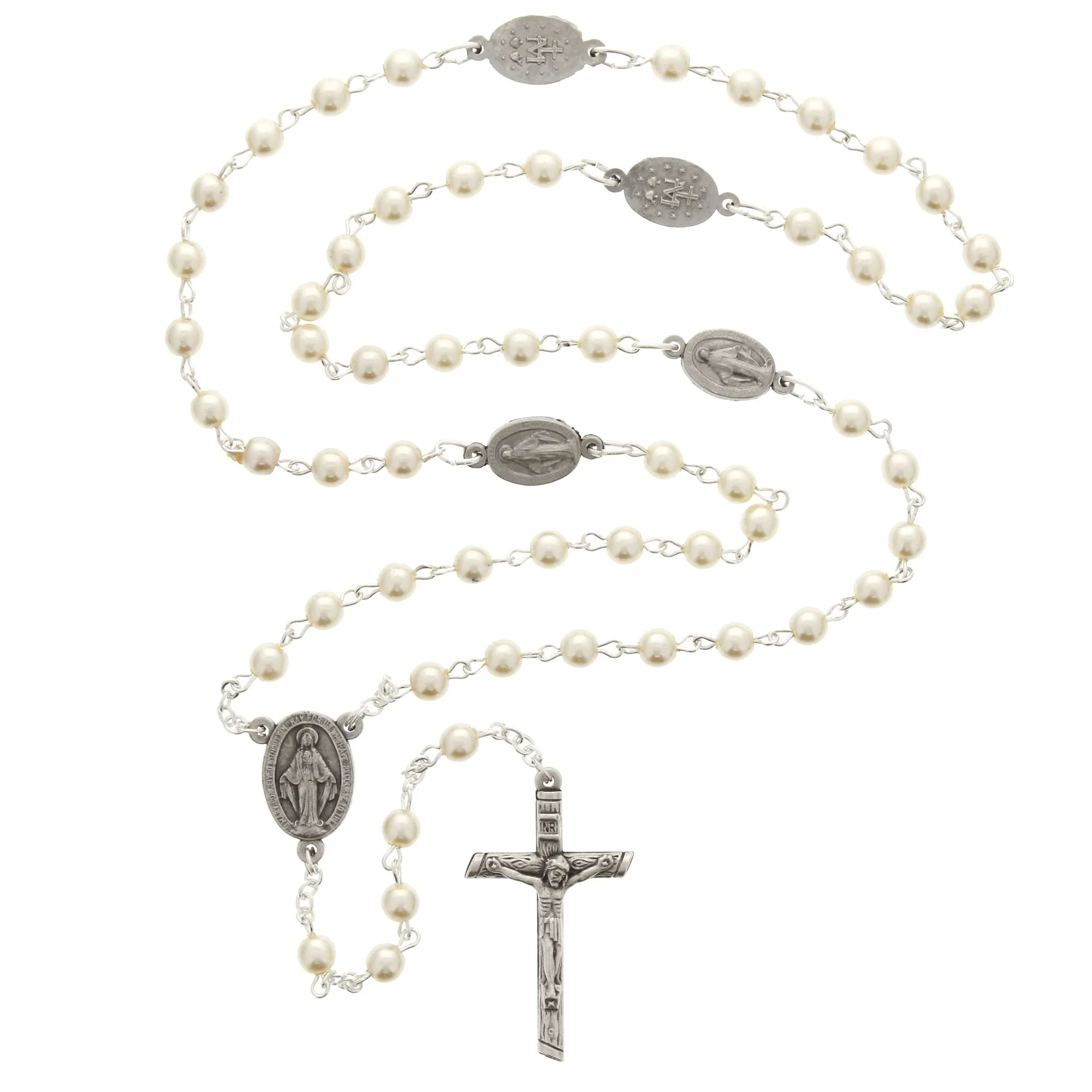 Pearl Bead Miraculous Medal Rosary - Image 2