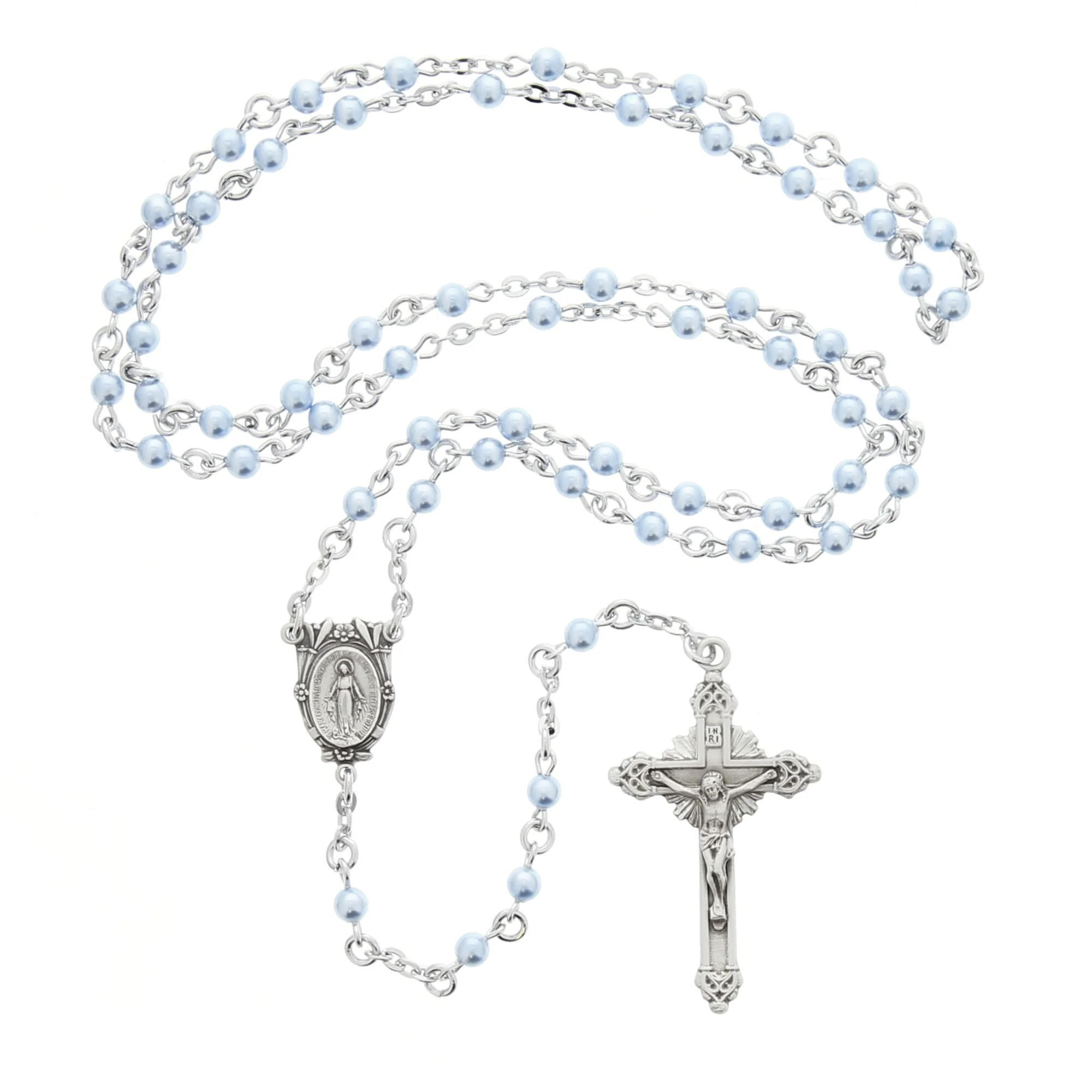 Pearl Swarovski Sterling Silver Rosary - Blue or Pink - Image 2