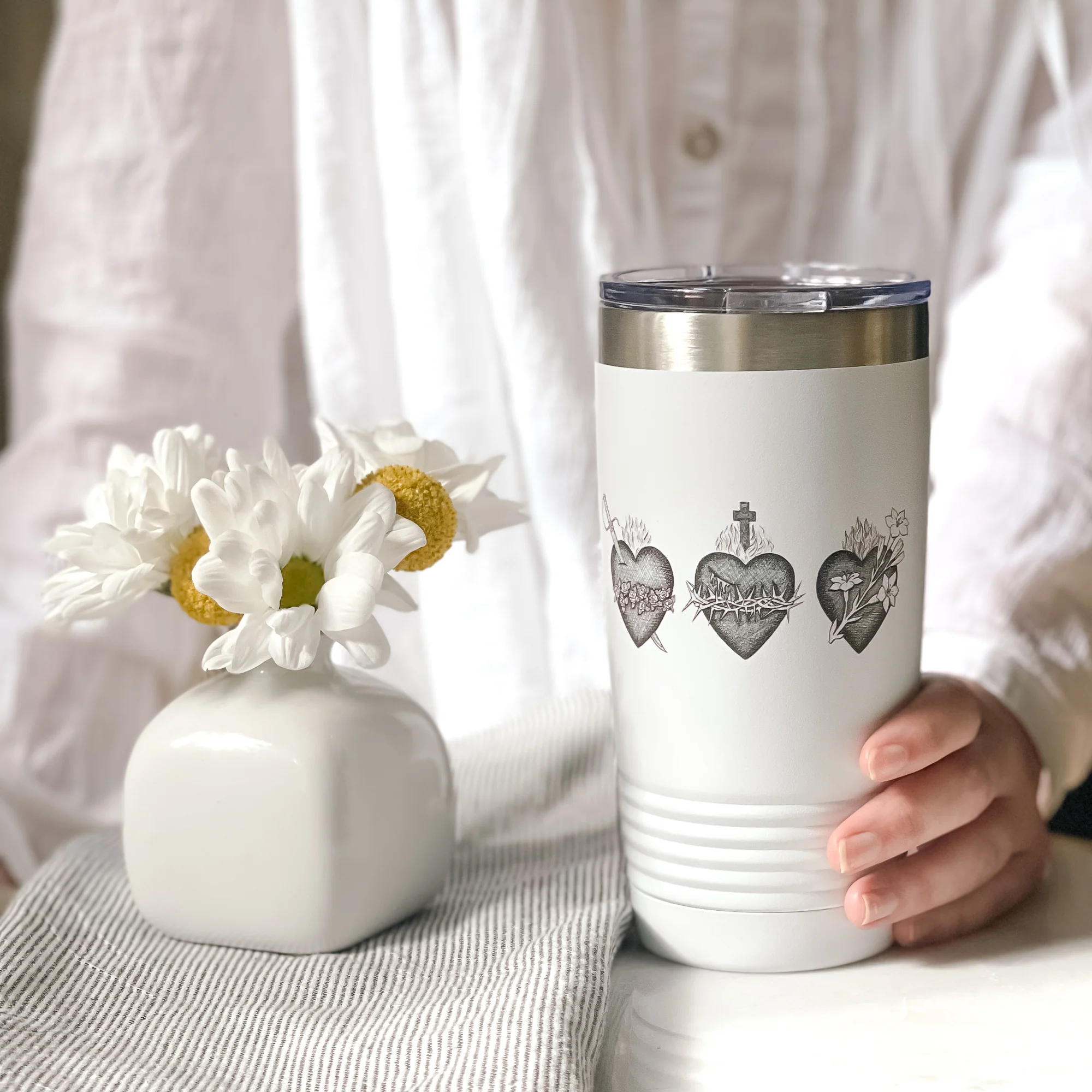Personalized 3 Hearts White 20 oz. Tumbler - Image 3