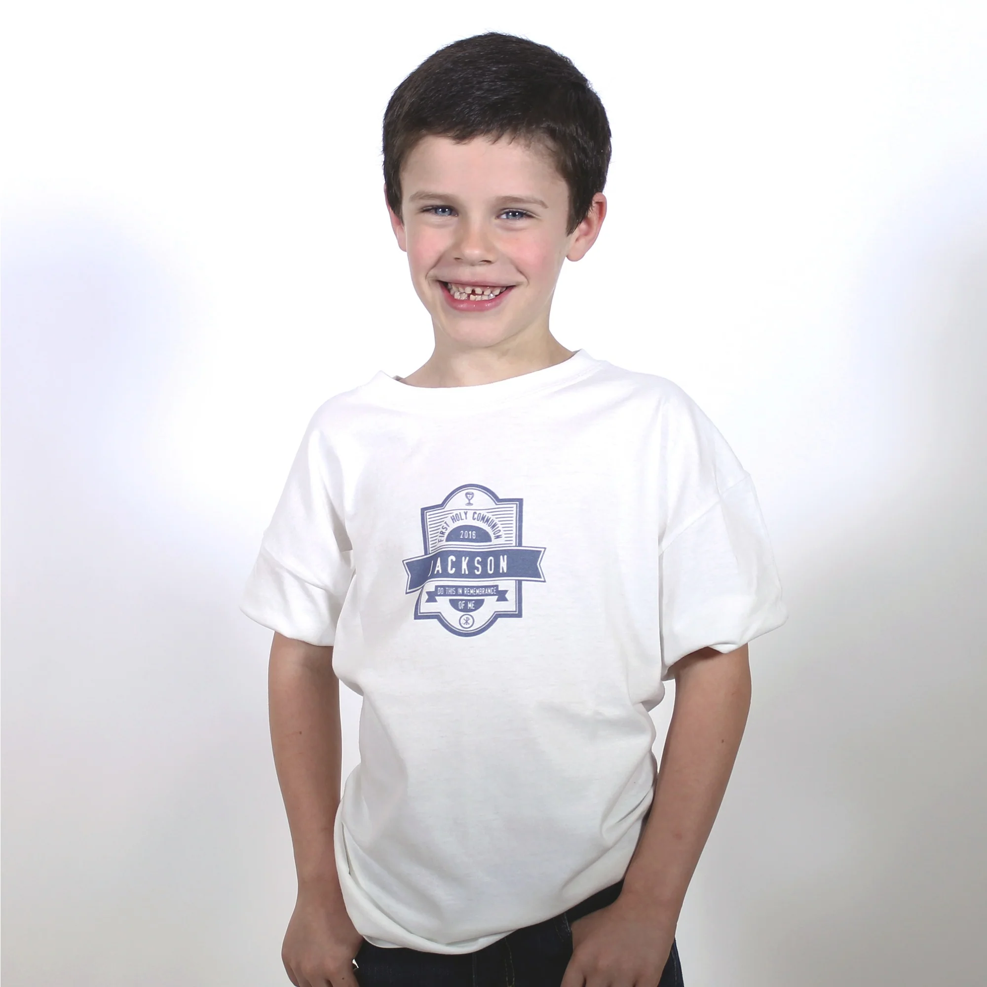 Personalized First Communion Tee - White with Blue - Image 10