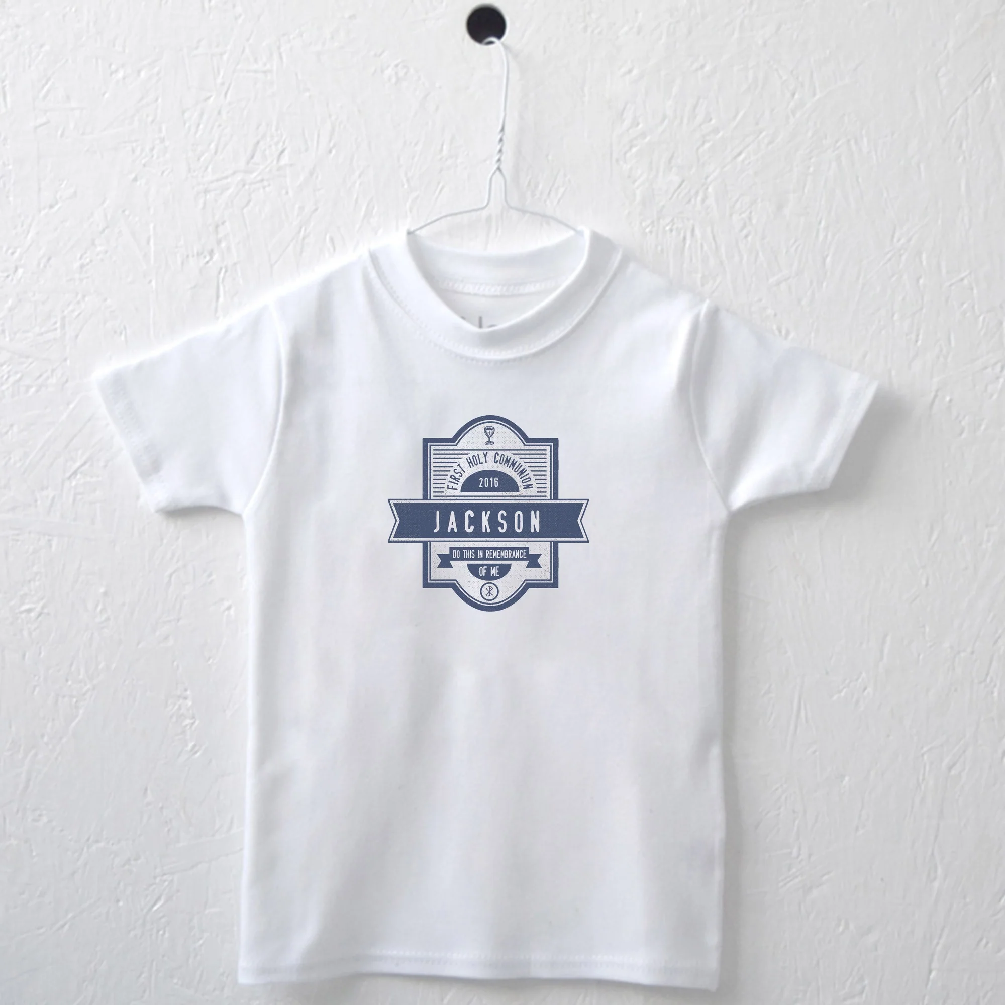 Personalized First Communion Tee - White with Blue - Image 2