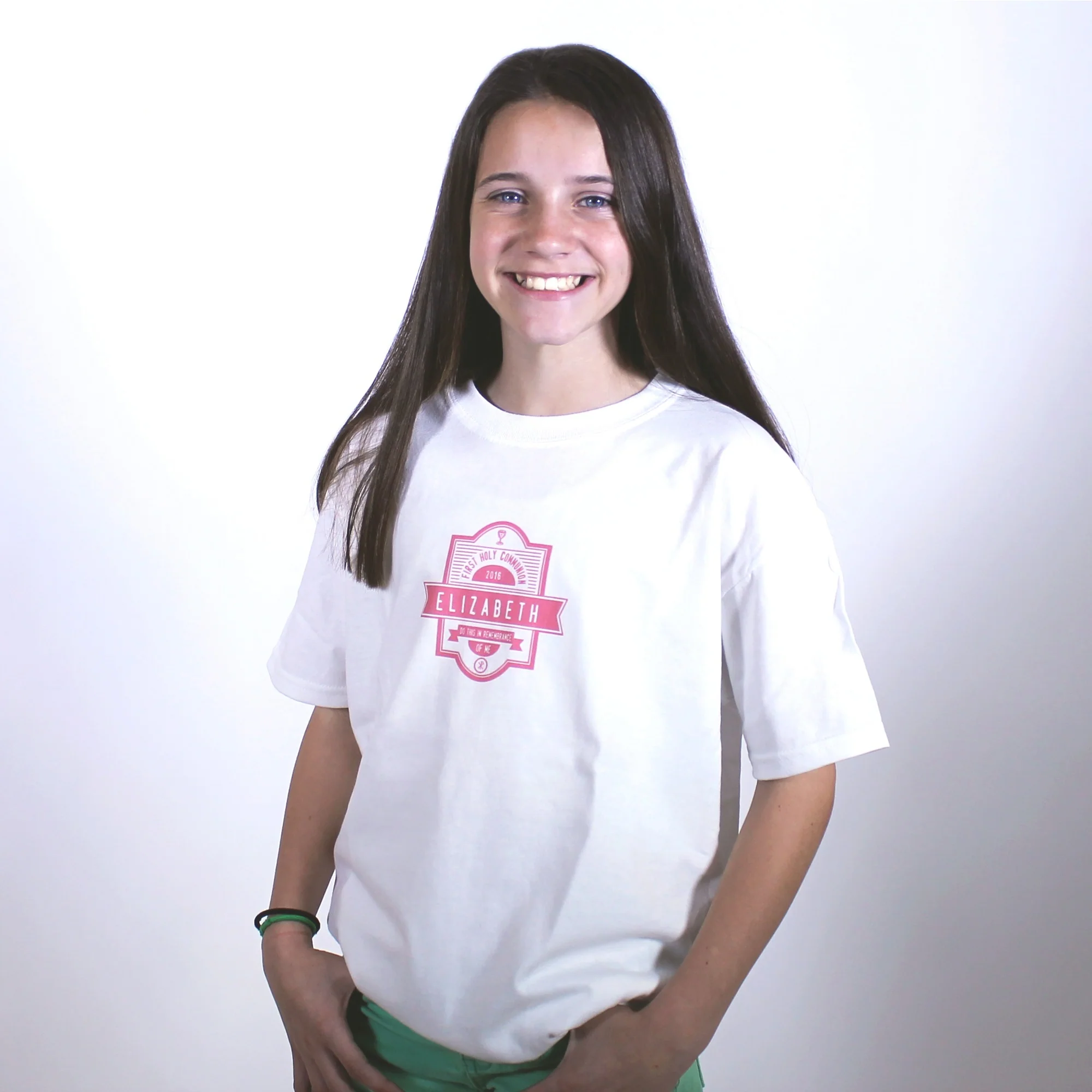 Personalized First Communion Tee - White with Pink - Image 5