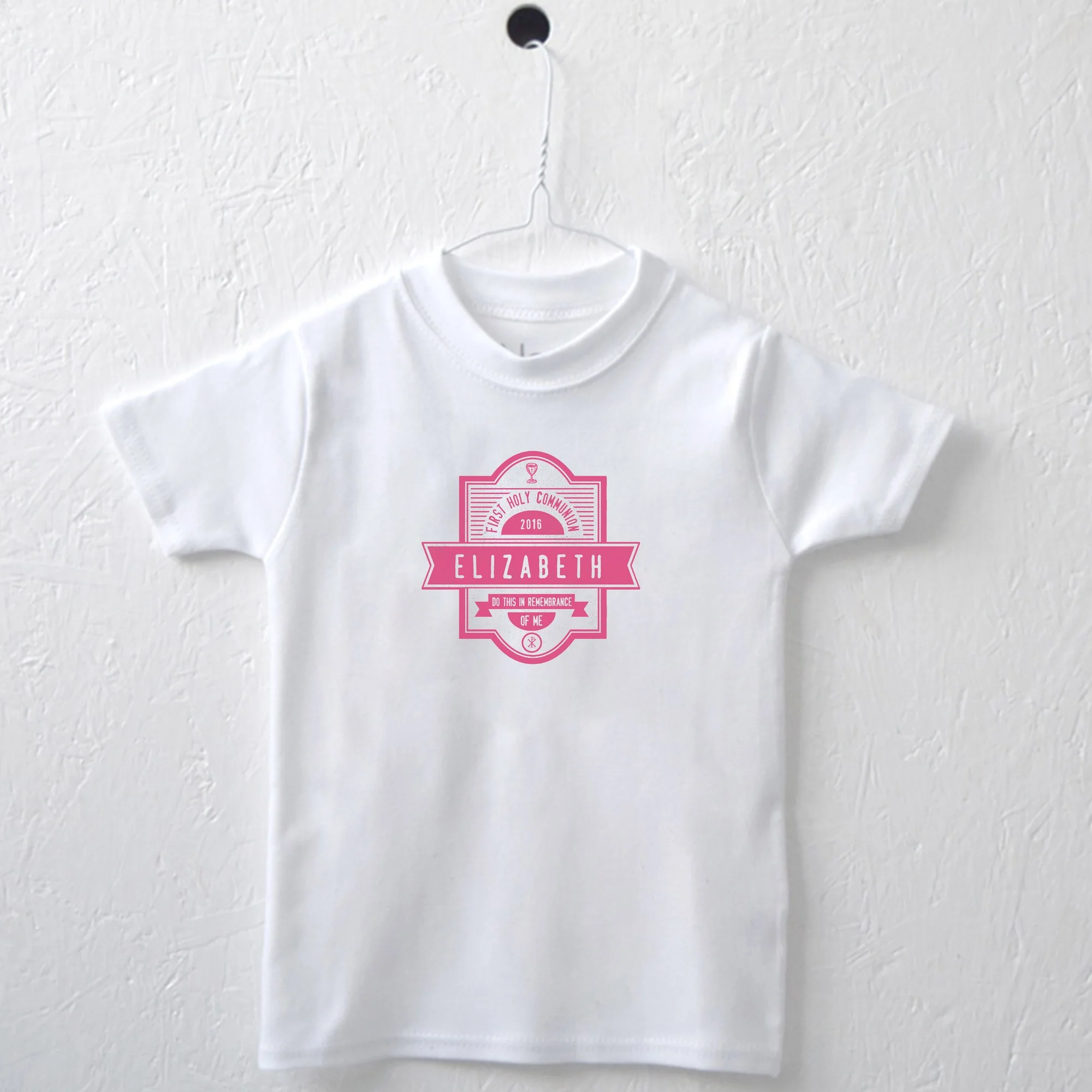 Personalized First Communion Tee - White with Pink - Image 9