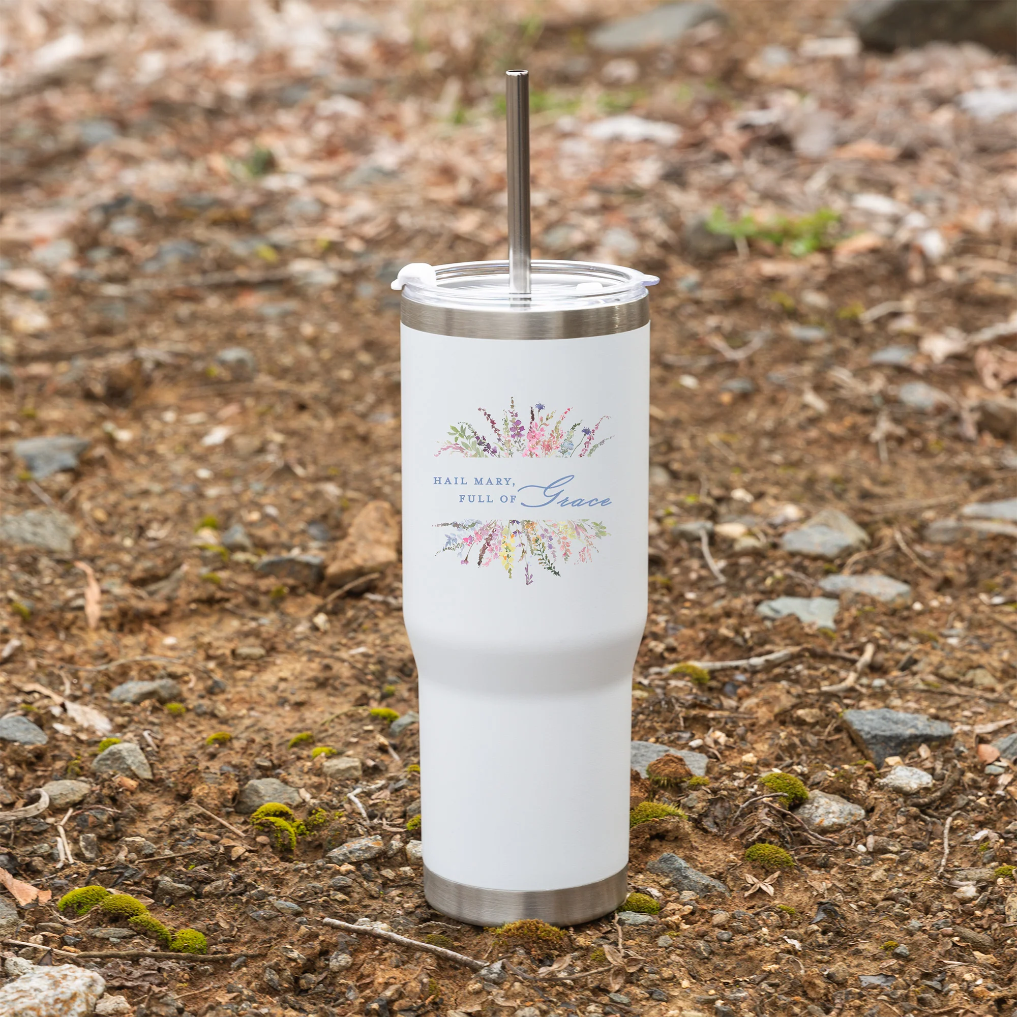 Personalized Floral Hail Mary Tumbler with Straw - Image 7