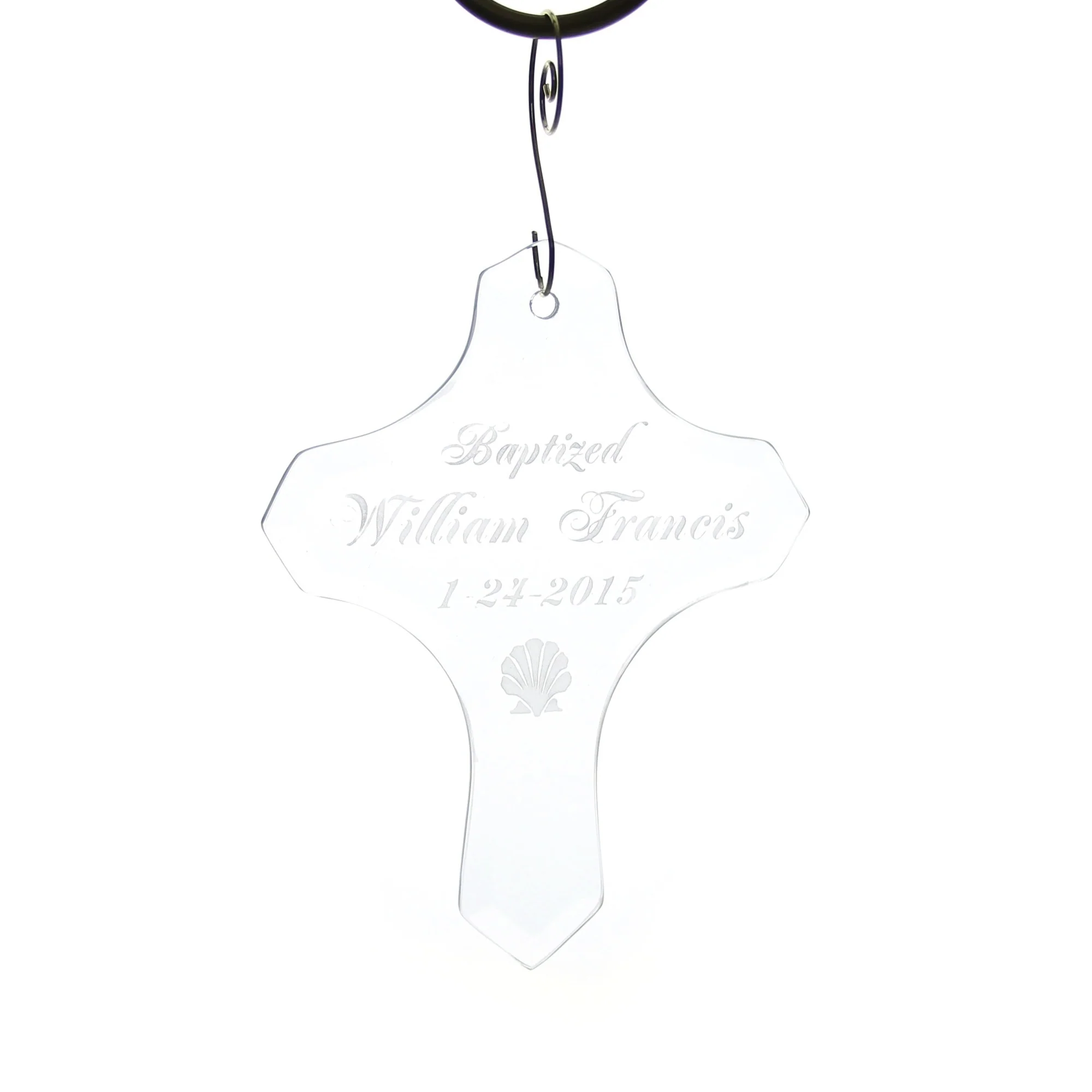 Personalized Glass Cross Baptism Ornament - 4.5" (H) - Image 2
