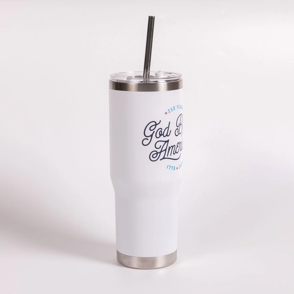 Personalized God Bless America 250th Commemorative Tumbler with Straw - Image 2