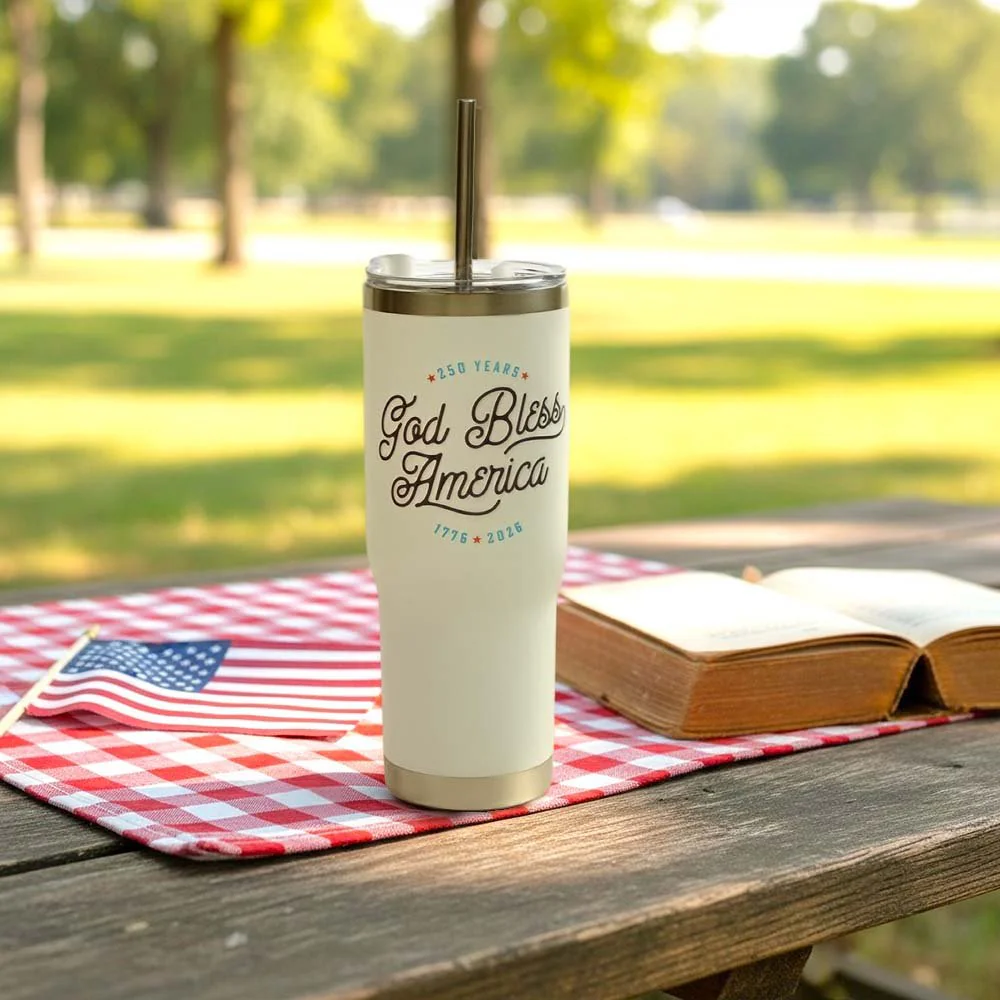 Personalized God Bless America 250th Commemorative Tumbler with Straw - Image 5