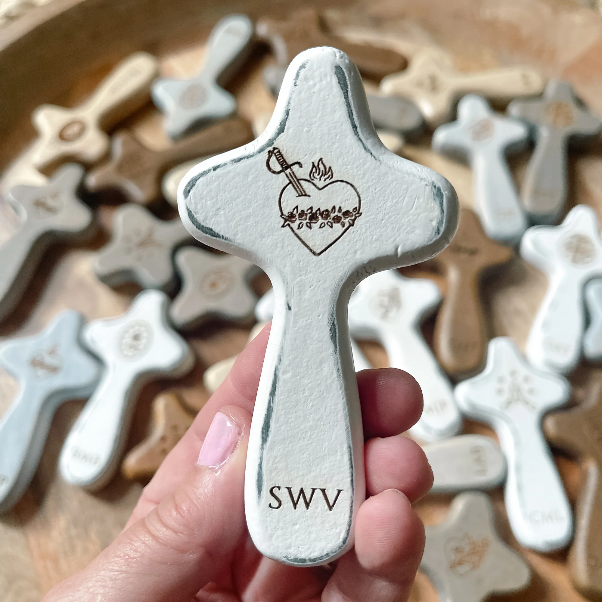 Personalized Immaculate Heart of Mary Comfort Palm Cross - Image 7