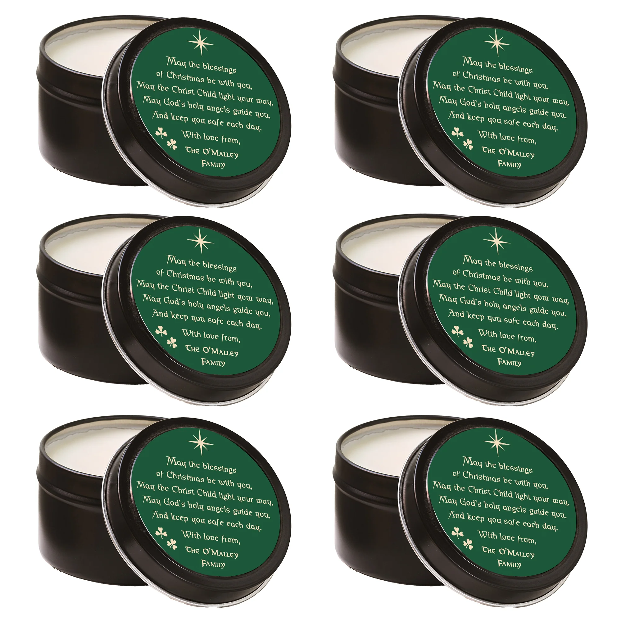 Personalized Irish Christmas Prayer Travel Tin Candles - Set of 6 - Image 3