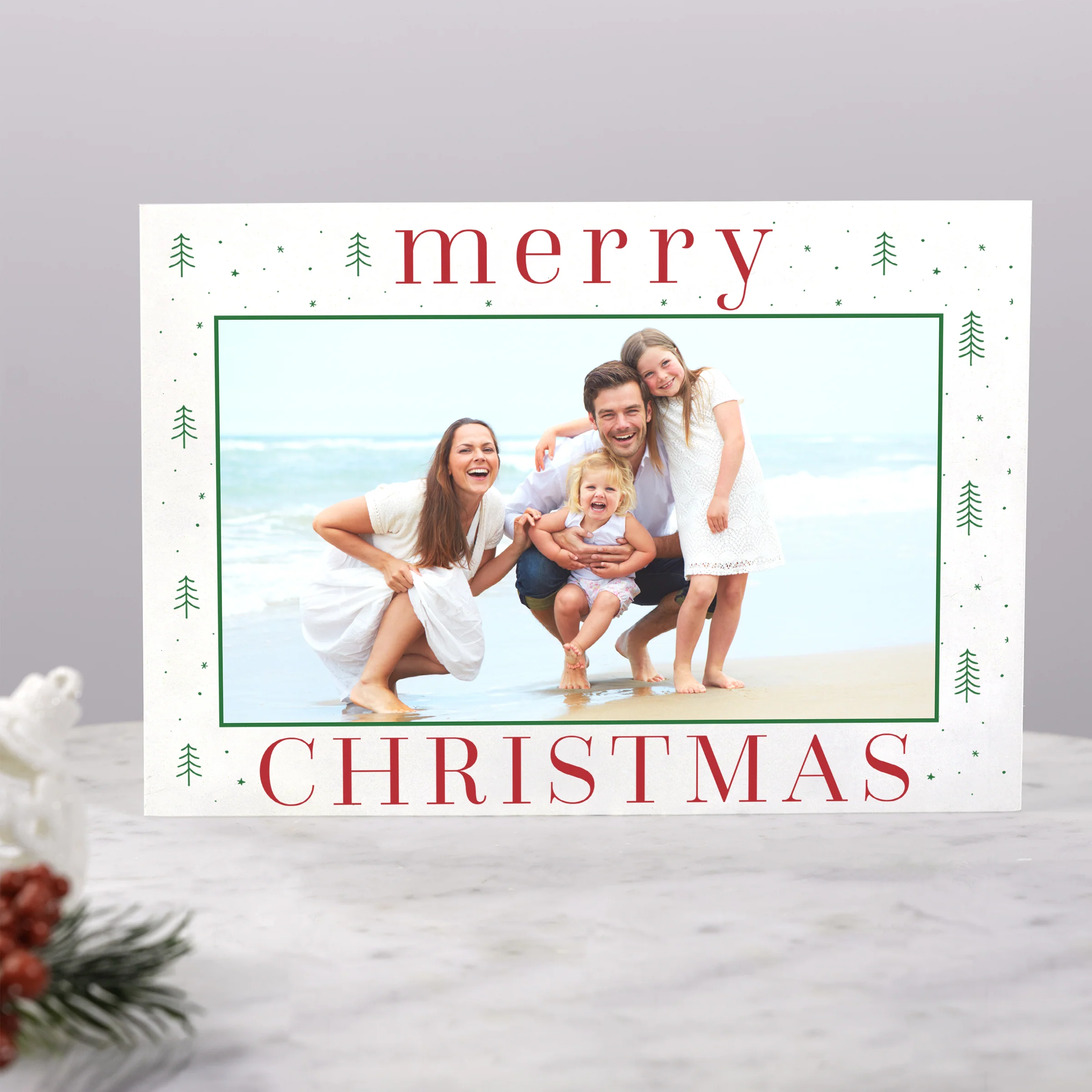 Personalized Merry Christmas Trees & Snowflakes Photo Christmas Cards - Image 3