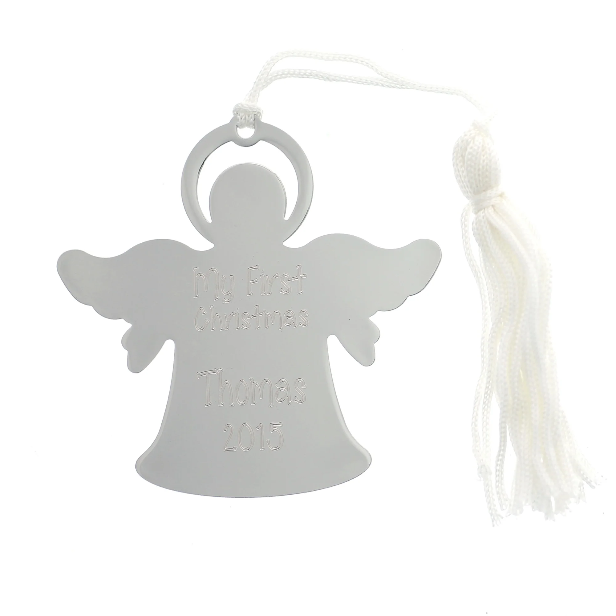 Personalized New Baby Silver Angel Ornament - Image 2
