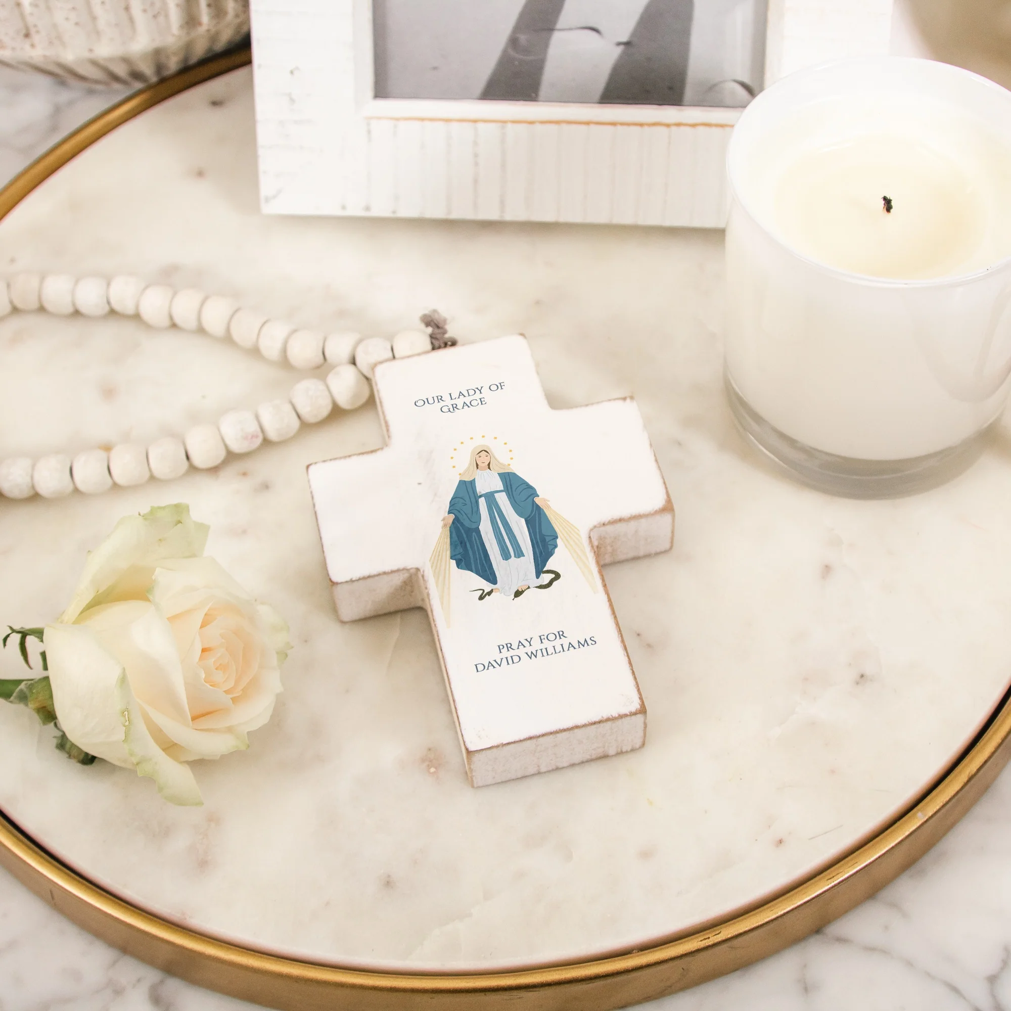 Personalized Our Lady of Grace Hanging Cross - Image 2