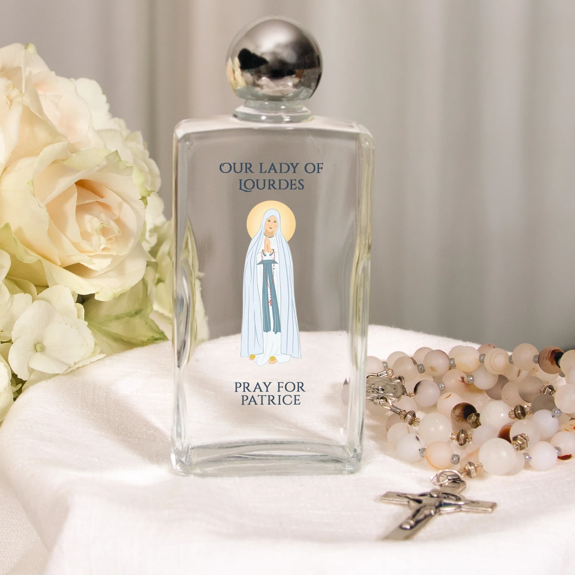 Personalized Our Lady of Lourdes Holy Water Bottle - Image 2