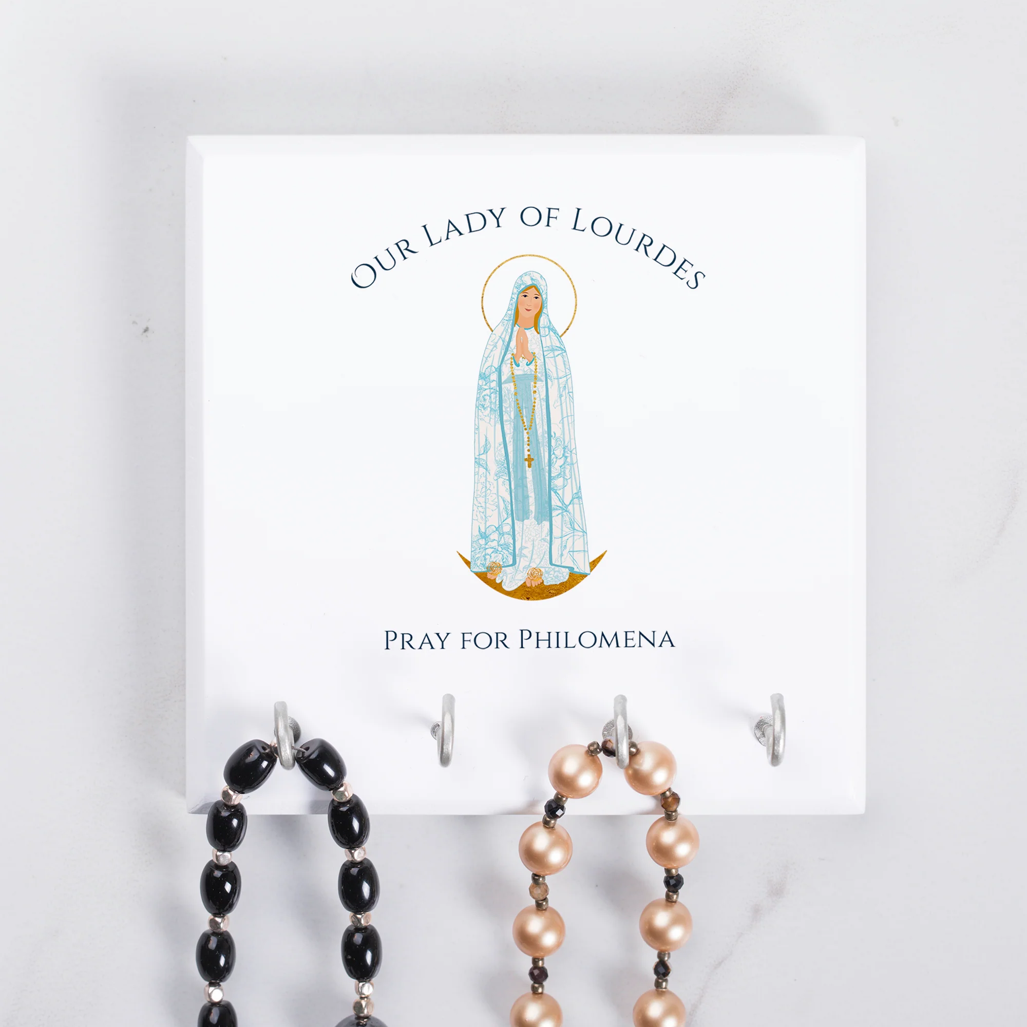 Personalized Our Lady of Lourdes Rosary Rack