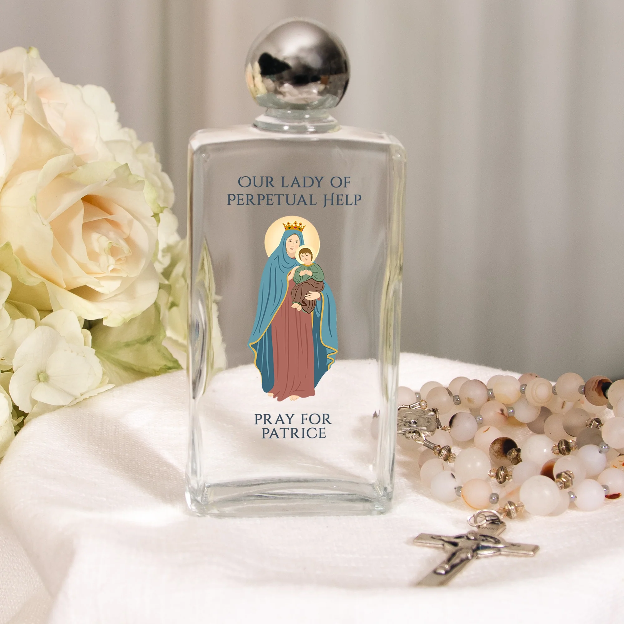 Personalized Our Lady of Perpetual Help Holy Water Bottle