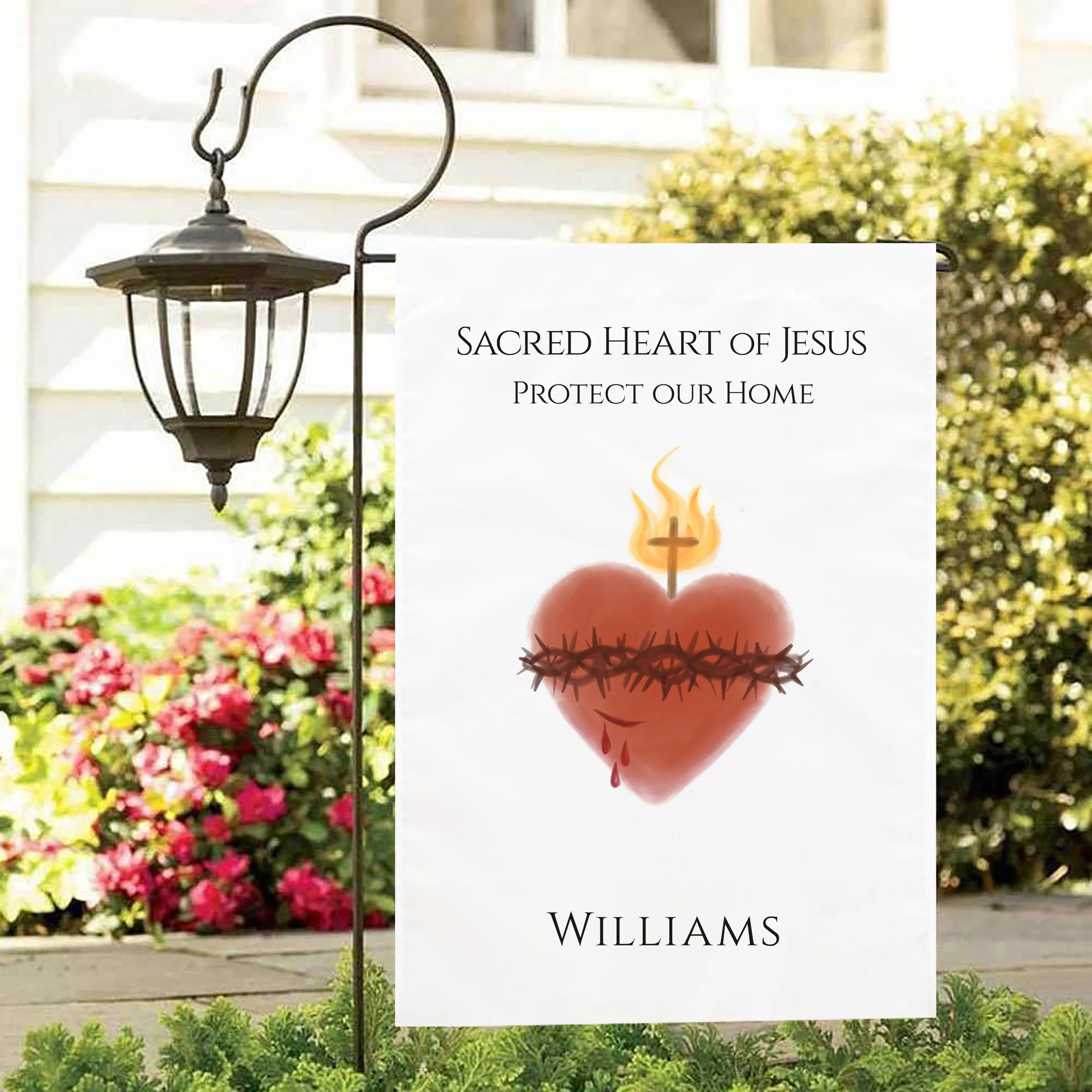 Personalized Sacred Heart of Jesus Garden Flag