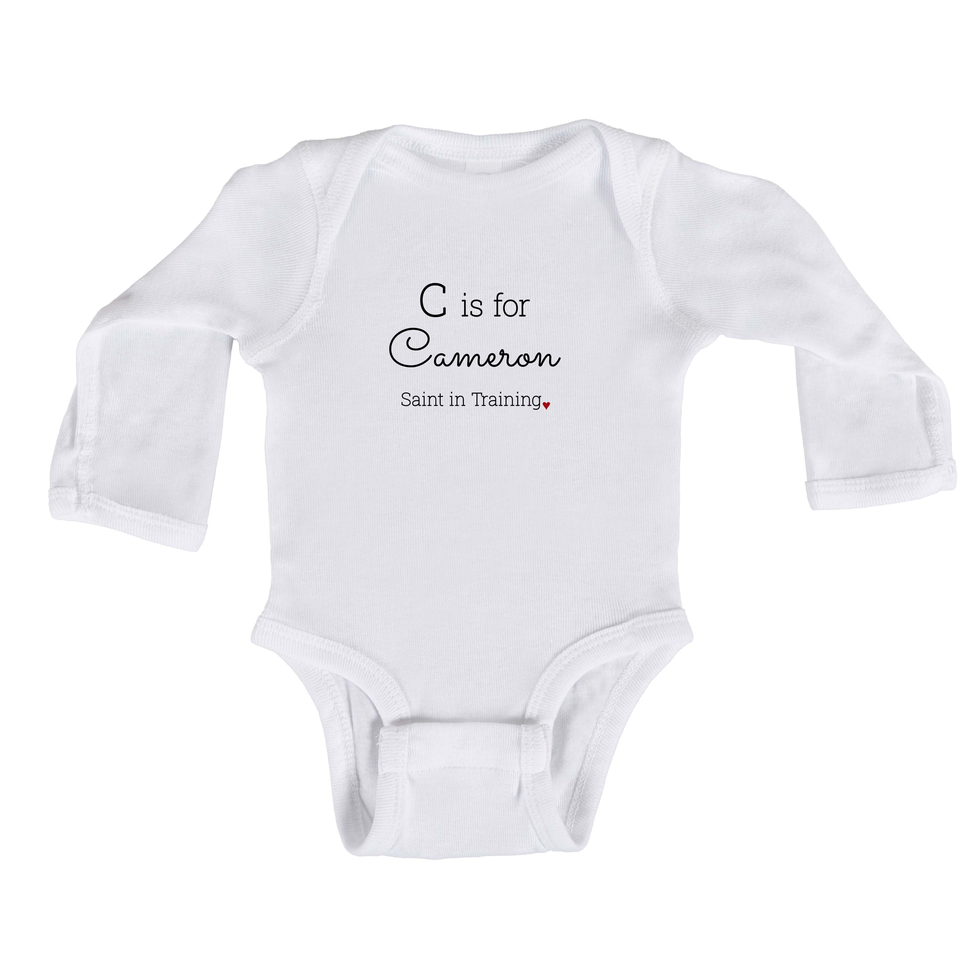 Personalized Saint in Training Infant Long Sleeved Onesie - Image 2