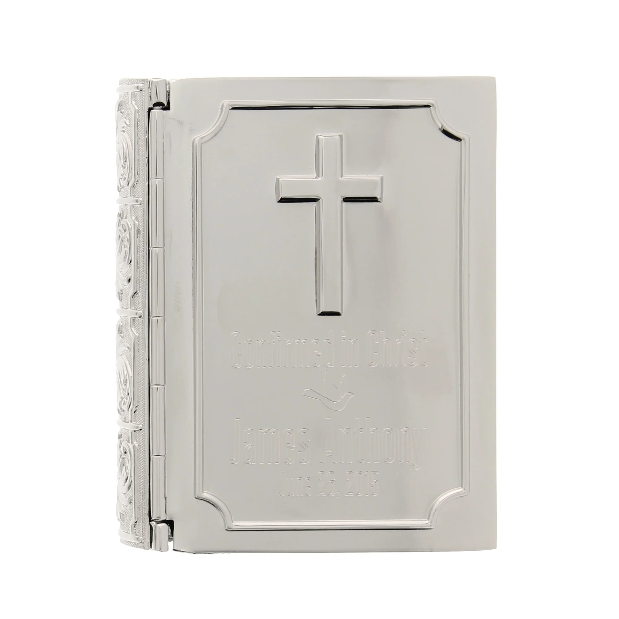 Personalized Silver Bible Confirmation Keepsake Box - 3.5"