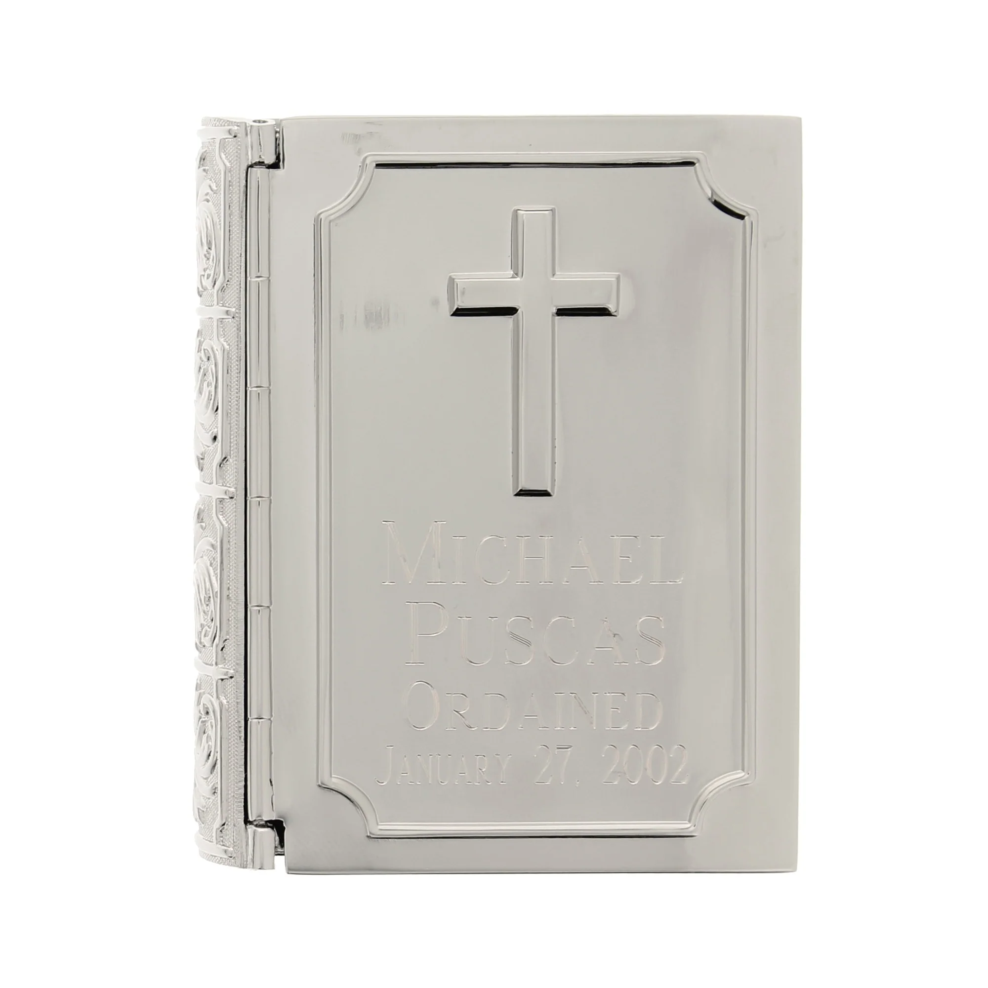 Personalized Silver Bible Ordination Keepsake Box - 3.5" - Image 3