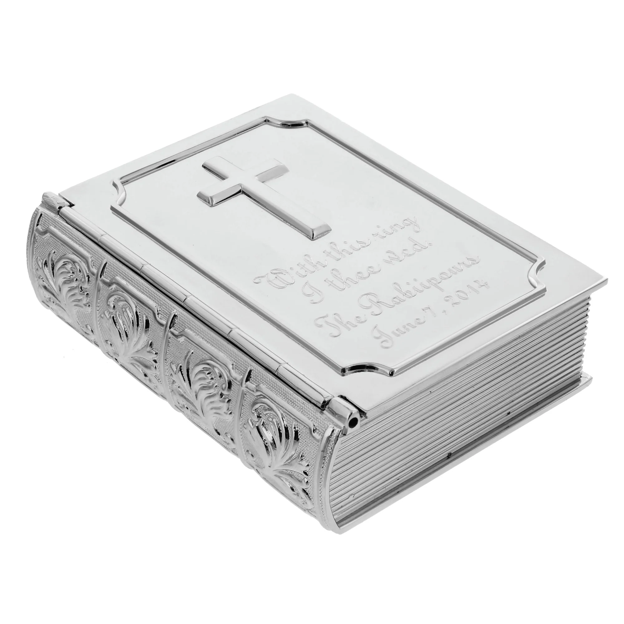 Personalized Silver Bible Wedding Keepsake Box - 3.5"