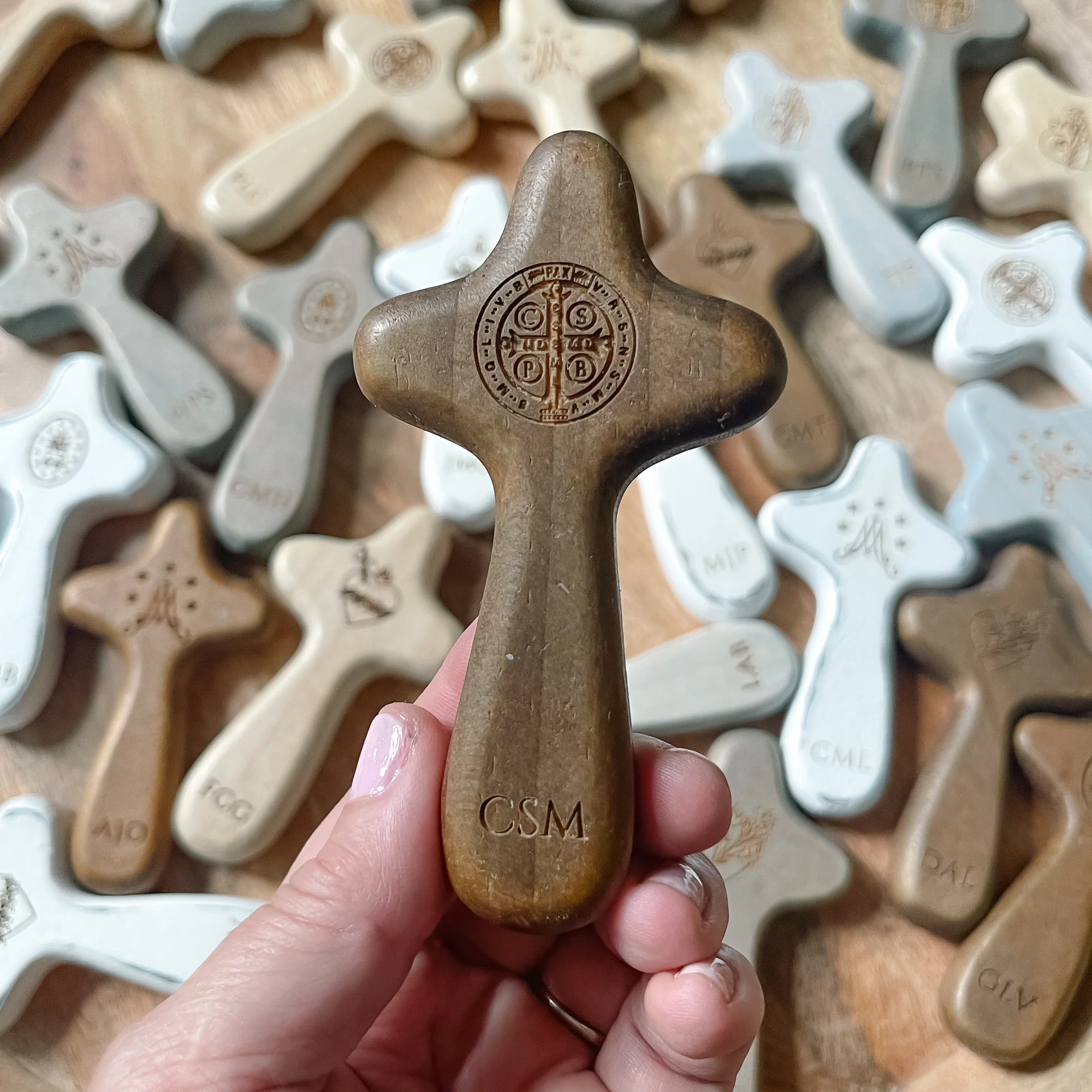 Personalized St. Benedict Medal Comfort Palm Cross - Image 4