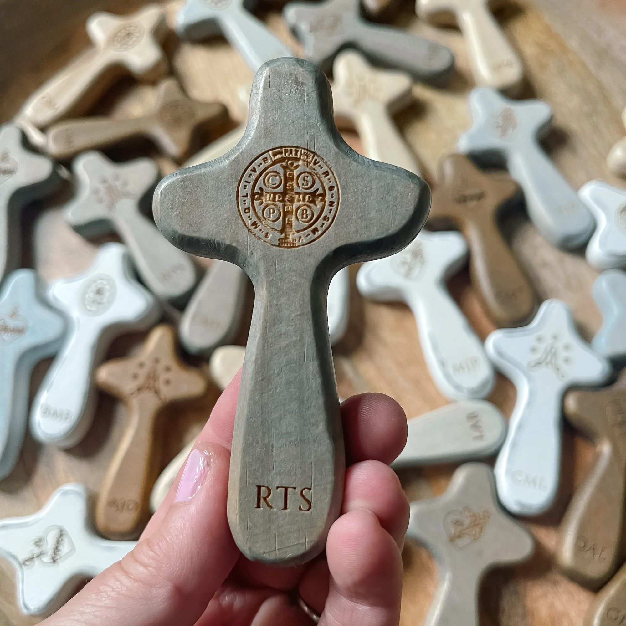 Personalized St. Benedict Medal Comfort Palm Cross - Image 8