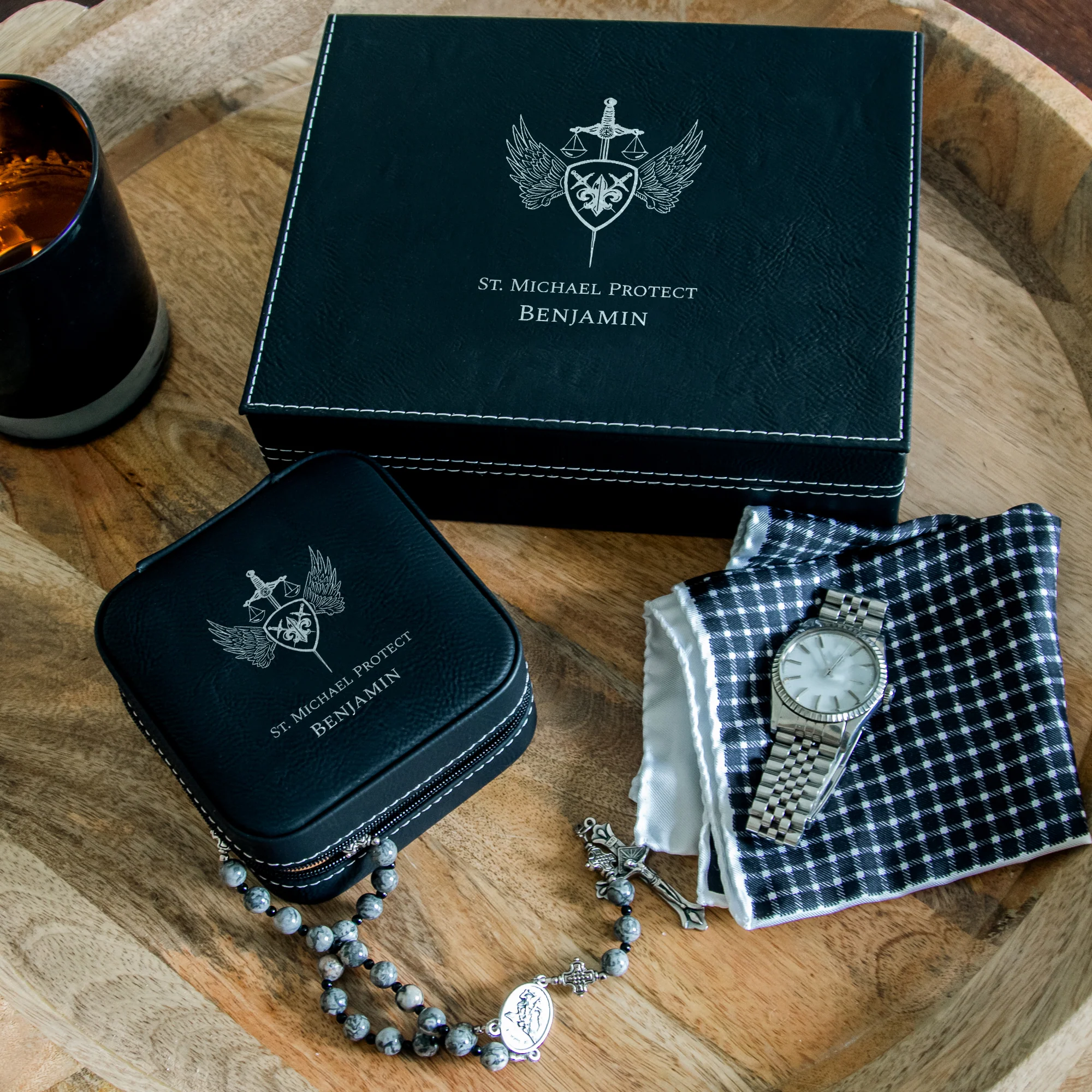 Personalized St Michael Keepsake and Travel Boxes-set of 2