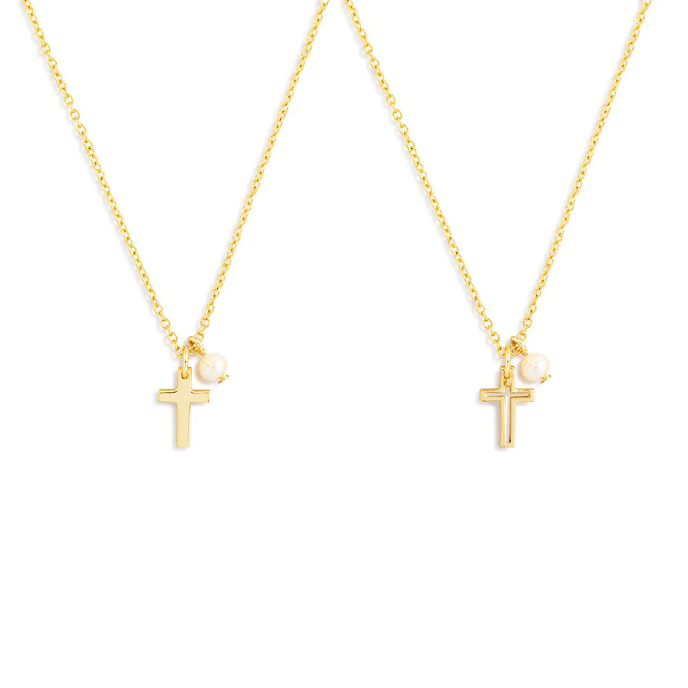 Petite Pearl & Cross Confirmation & Sponsor Necklace Set - Image 2