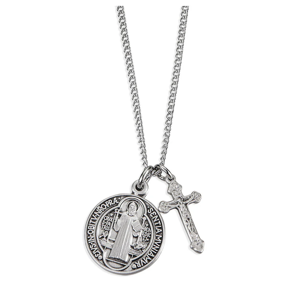 Petite St. Benedict Medal & Crucifix Necklace - Gold or Silver - Image 4