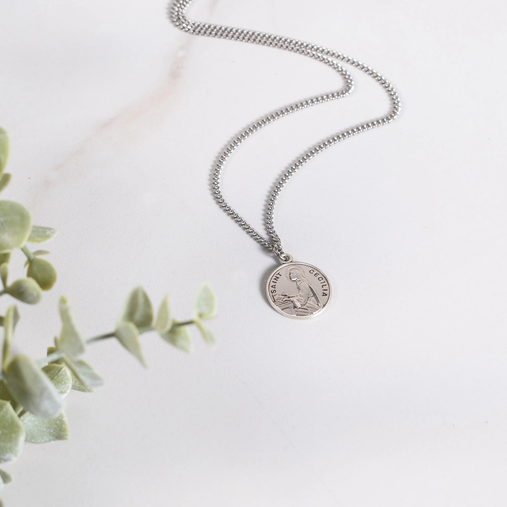 Petite Sterling Round St. Cecilia Medal Necklace - Image 2