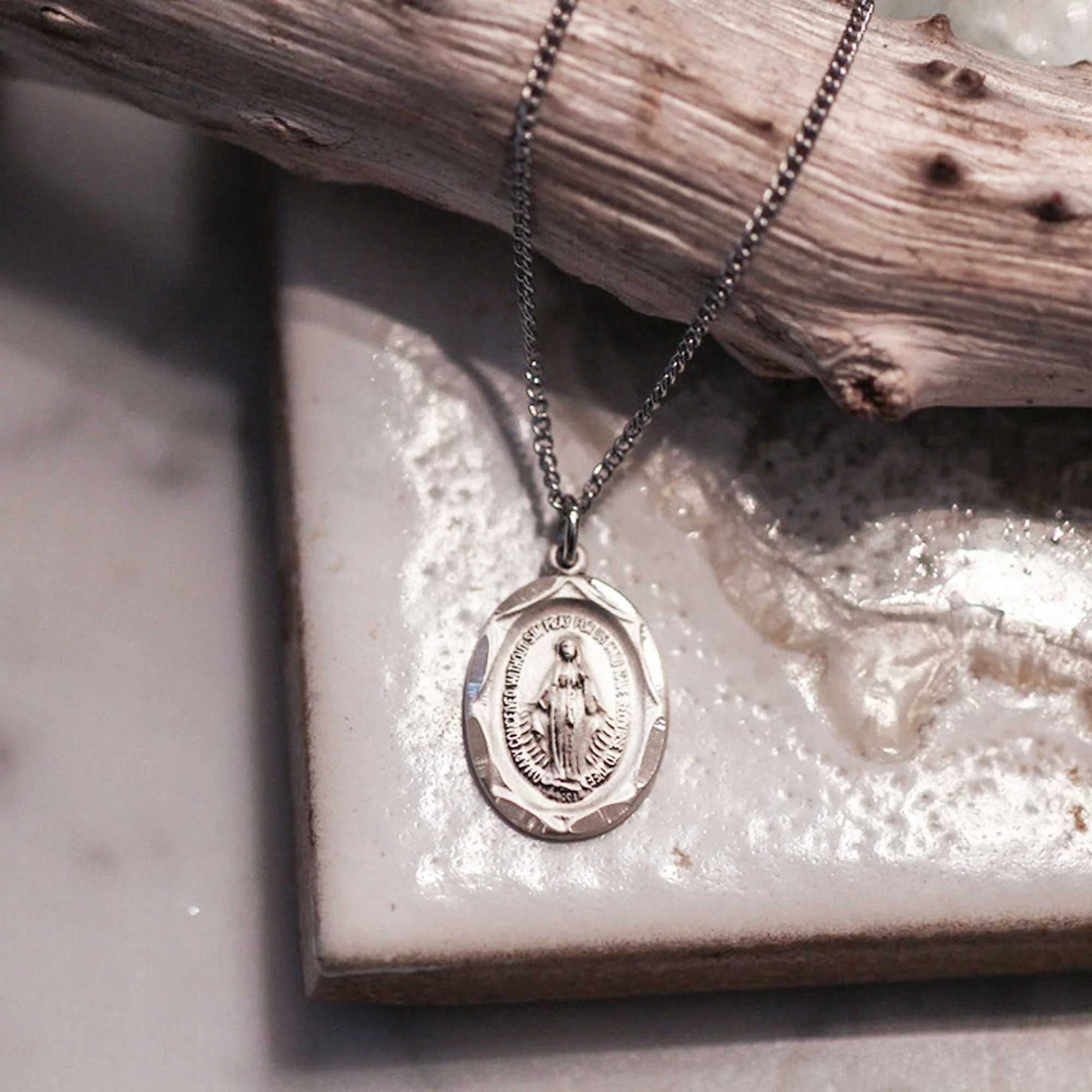 Petite Miraculous Medal on 18" Stainless Steel Chain - Image 3