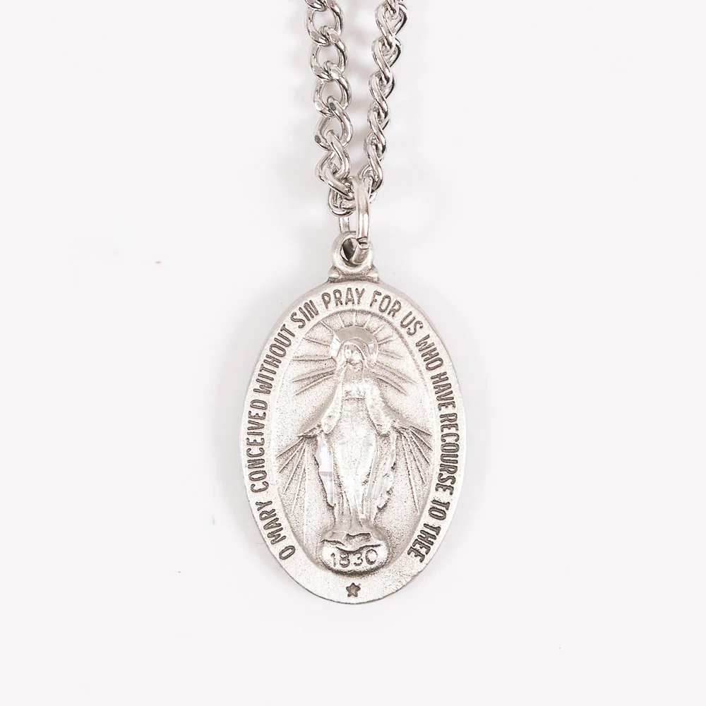 Pewter Miraculous Medal with 24" Chain