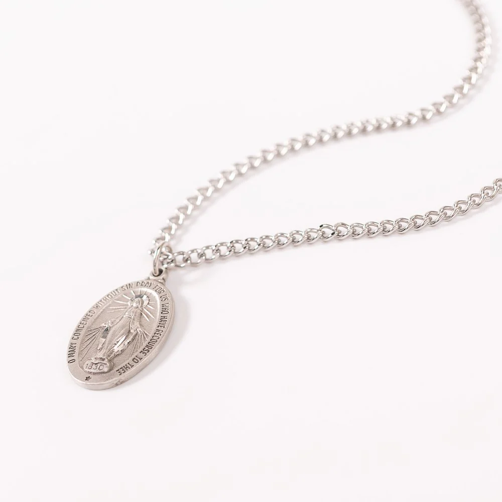 Pewter Miraculous Medal with 24" Chain - Image 2
