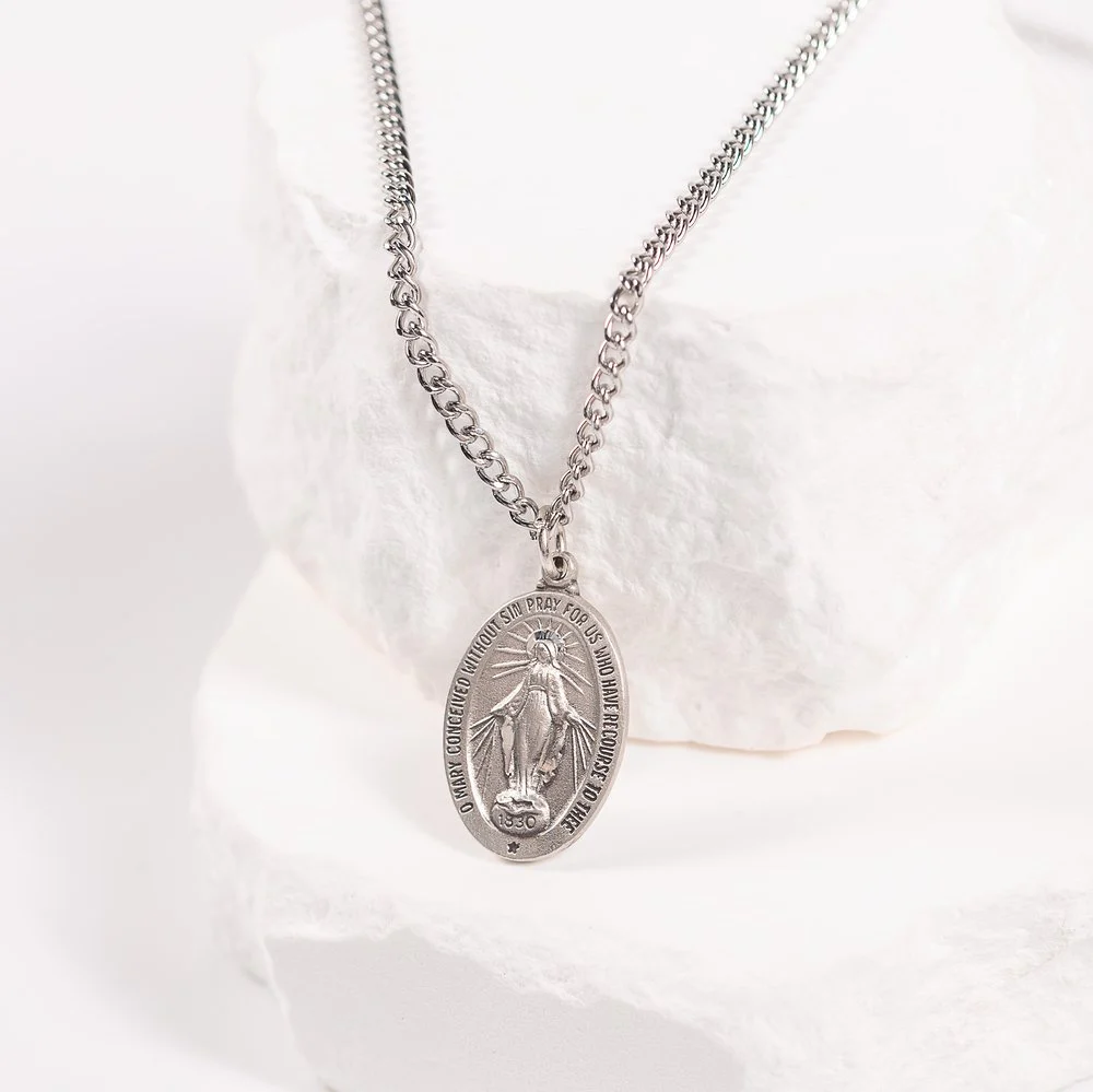 Pewter Miraculous Medal with 24" Chain - Image 3