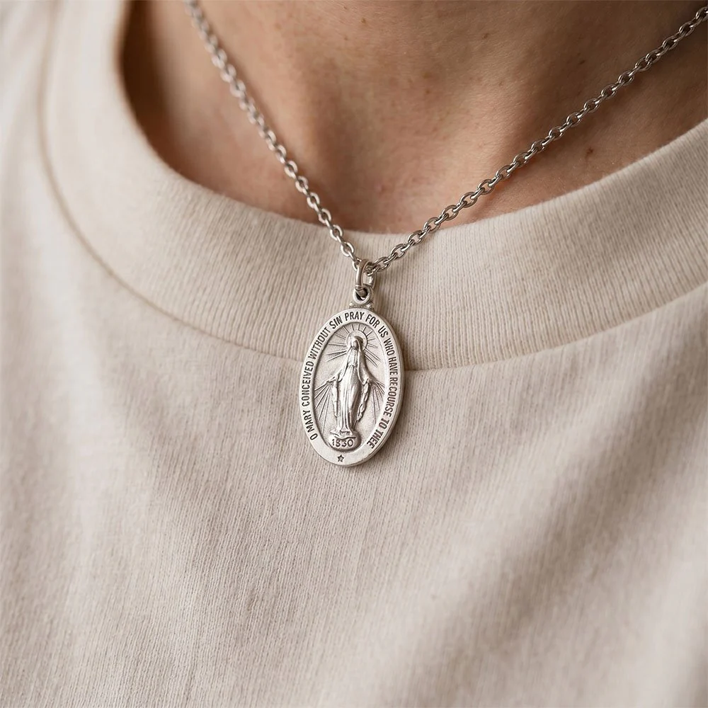 Pewter Miraculous Medal with 24" Chain - Image 4