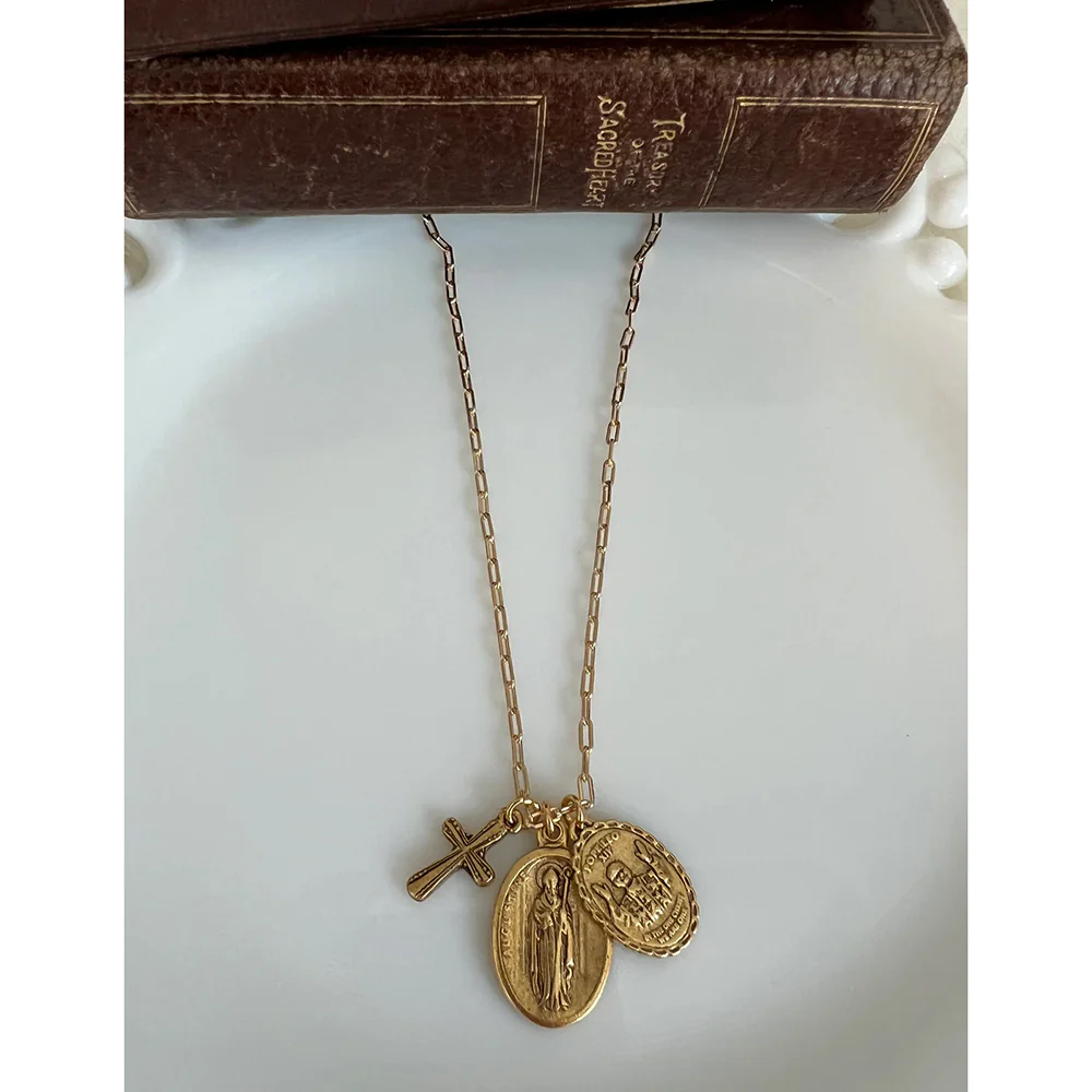 Pope Leo XIV & St. Augustine Cross Paperclip Chain Necklace