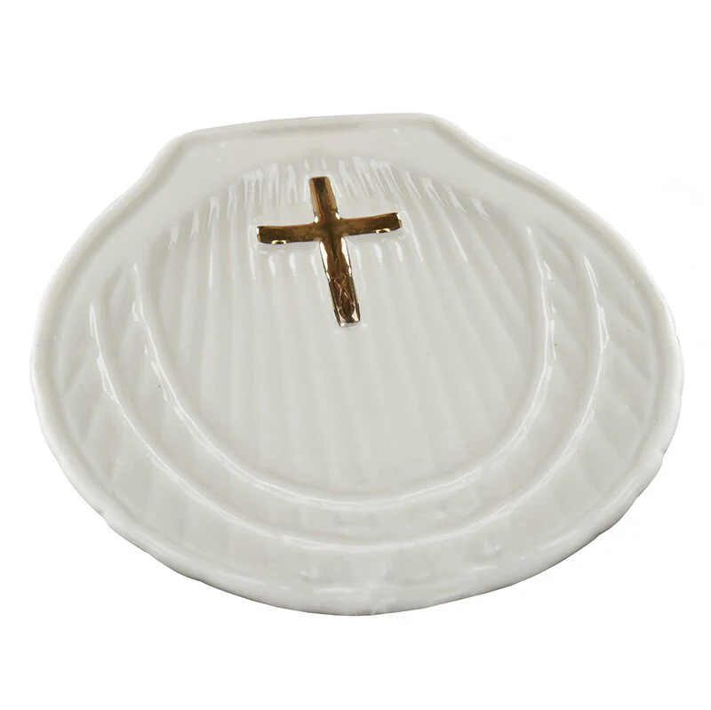 Porcelain & Gold Cross Baptismal Shell - Image 2