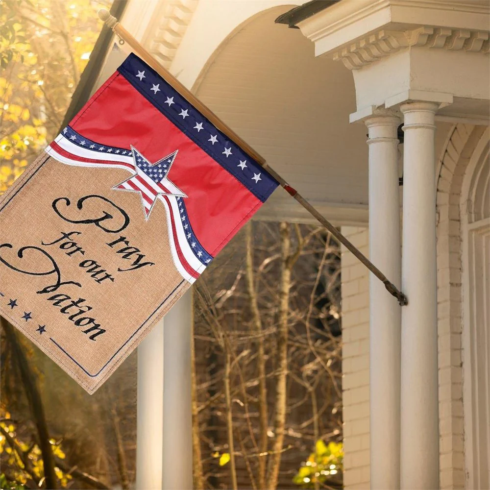 Pray for Our Nation Burlap Flag - Image 2