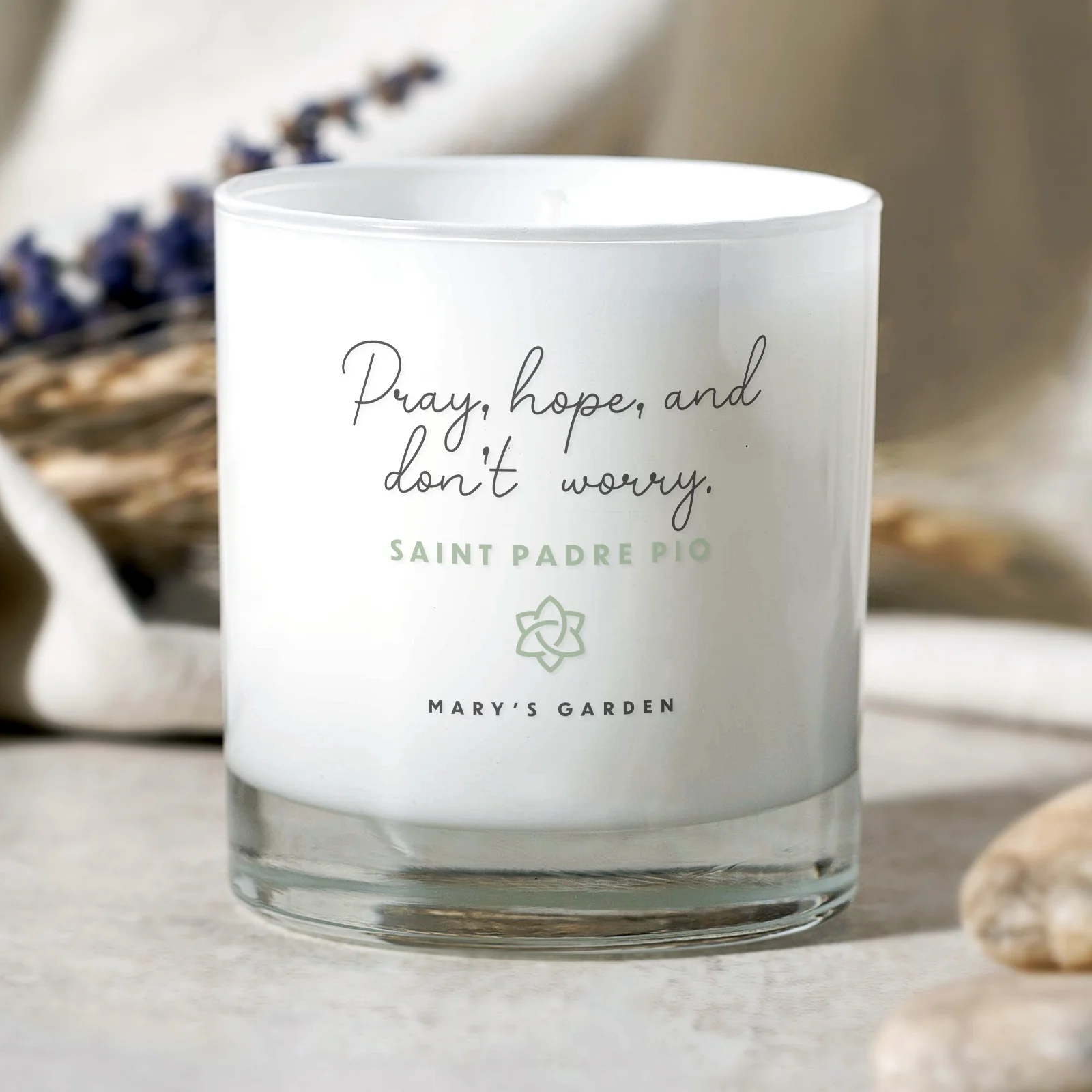 Pray, Hope, and Don't Worry White Candle