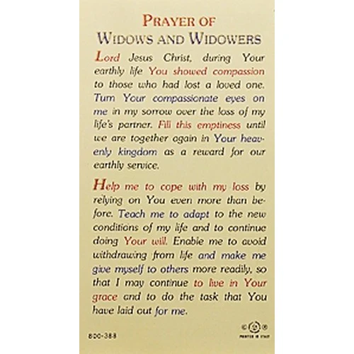 Prayer for Widows and Widowers Pieta Prayer Card - Image 2